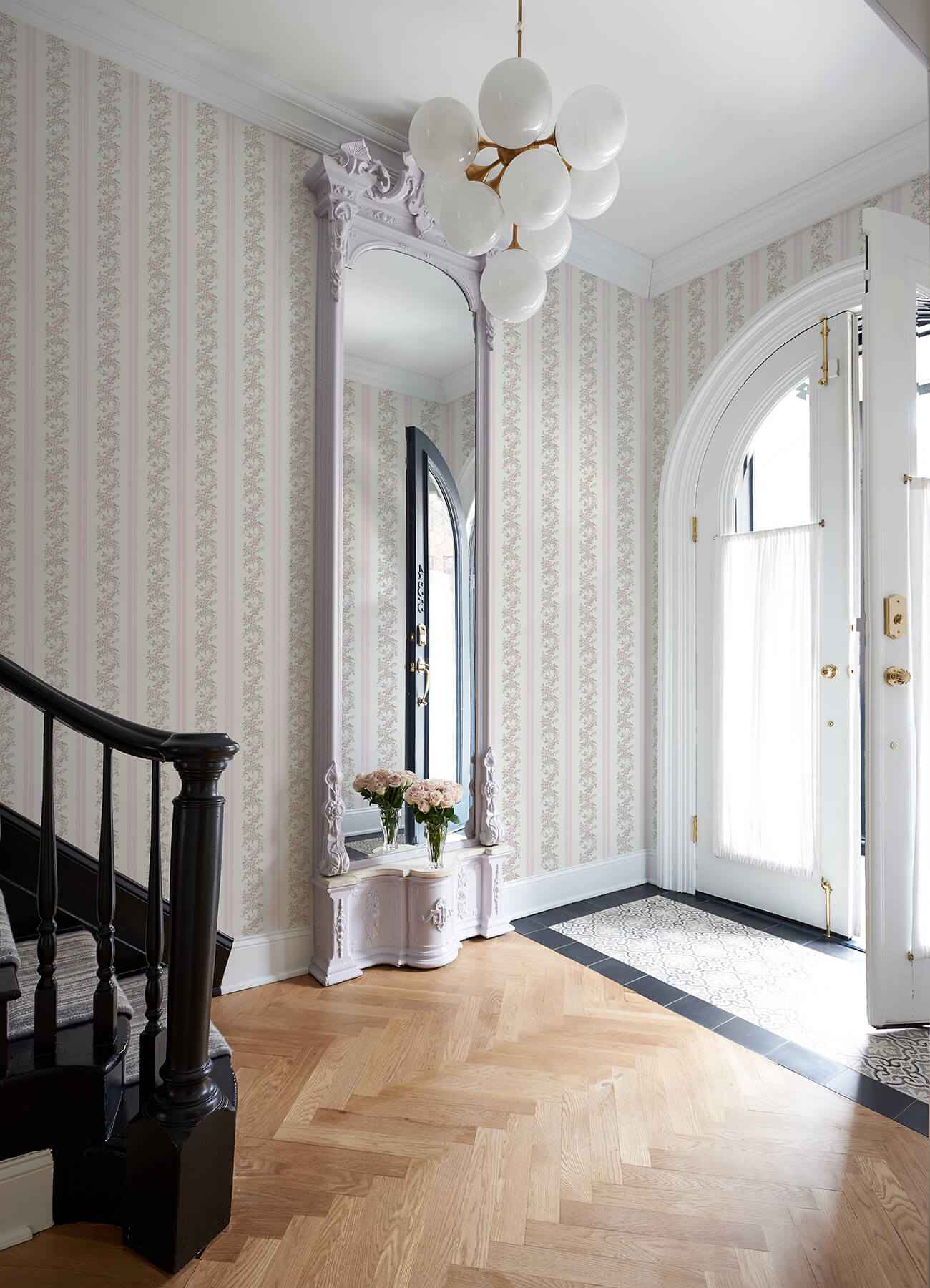 Marigold Wreath Pastel Peach Floral Stripe Wallpaper - York Wallcoverings - AST4649 - York Wallcoverings Wallpaper