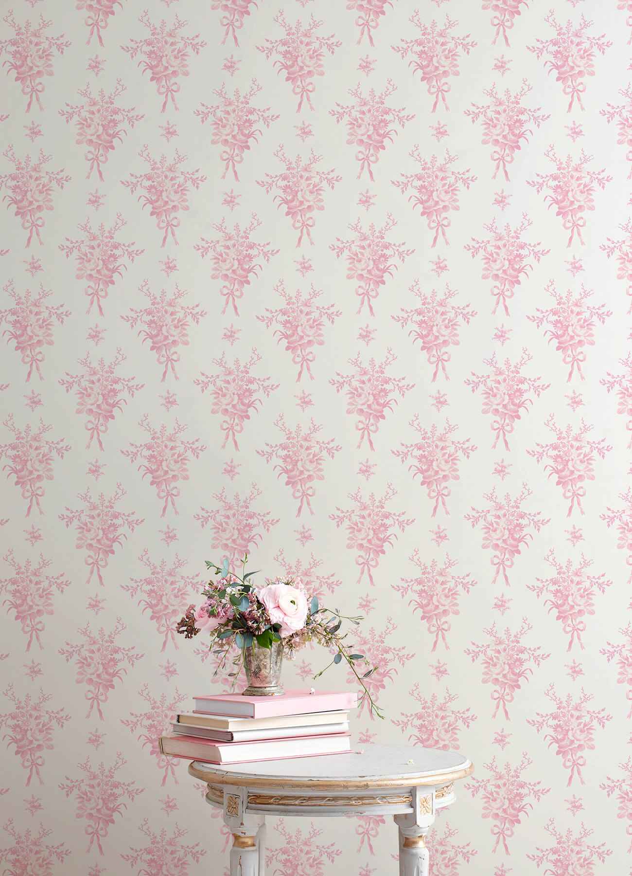 Rosie Arrangements Kiss Pink Bouquet Toss Wallpaper - York Wallcoverings - AST4652 - York Wallcoverings Wallpaper