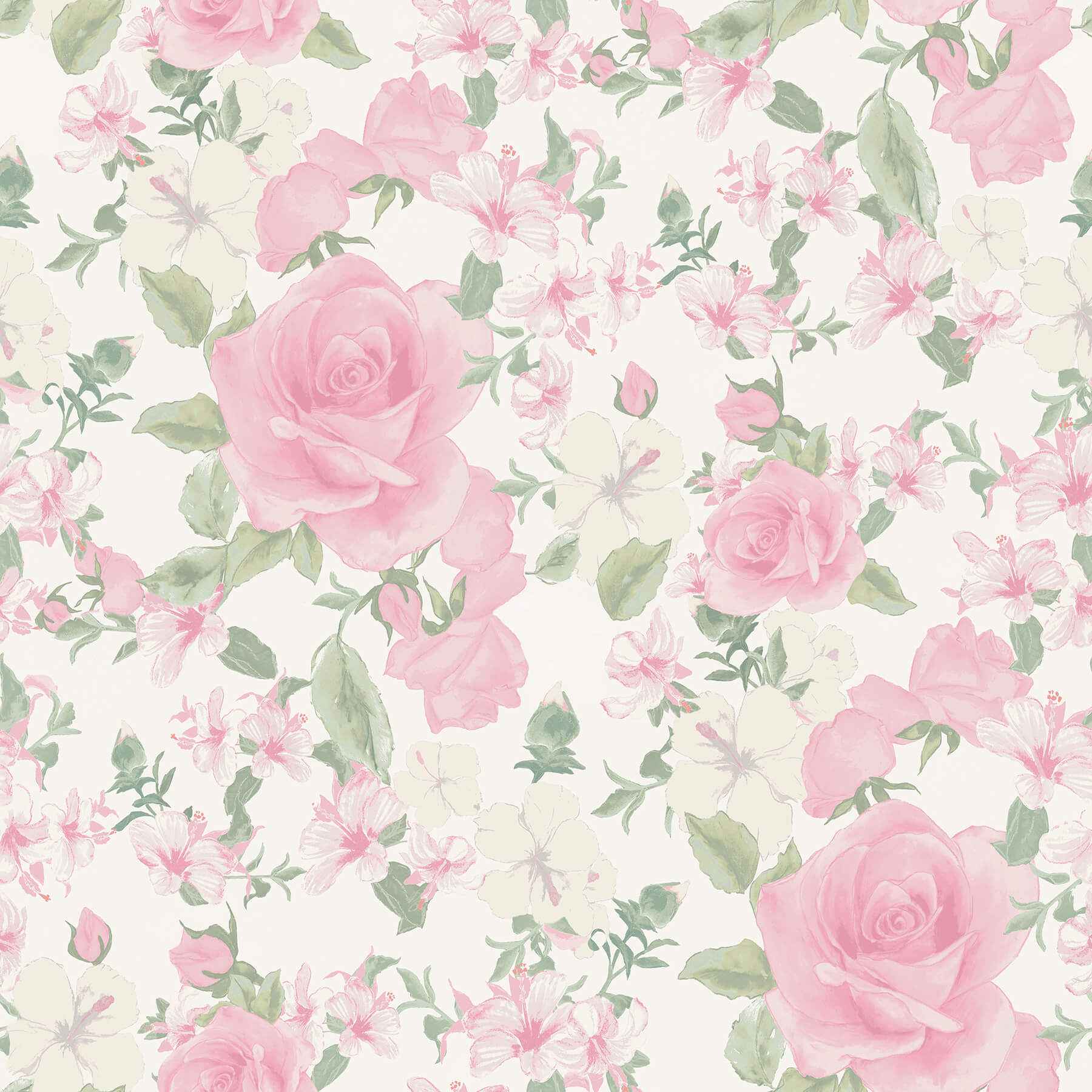 Sunset Harbor Rose Vida Rosa Roses & White Flowers Wallpaper - York Wallcoverings - AST4655 - York Wallcoverings Wallpaper