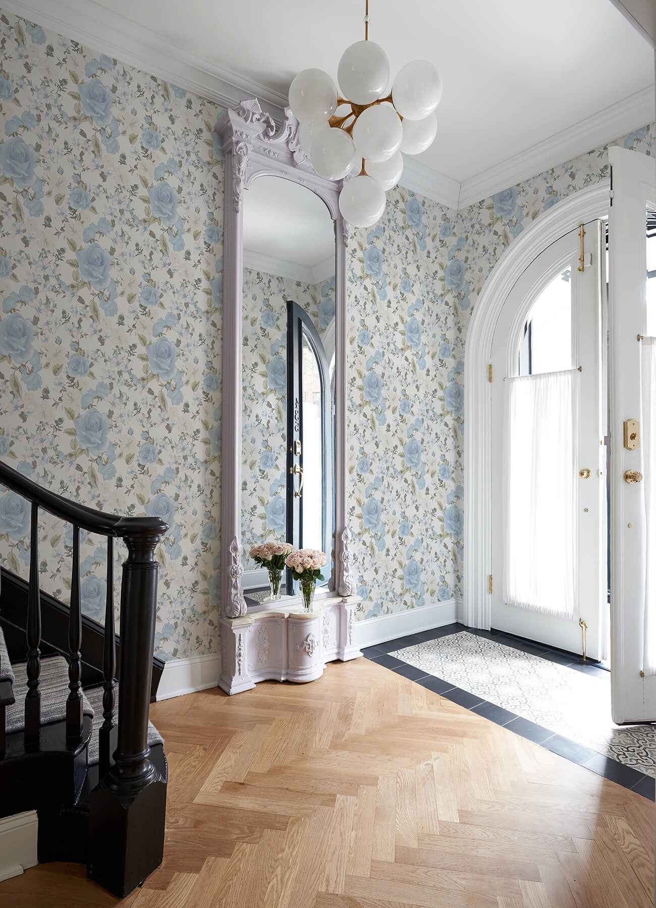 Sunset Harbor Rose Bella Lina Blue Roses & White Flowers Wallpaper - York Wallcoverings - AST4656 - York Wallcoverings Wallpaper