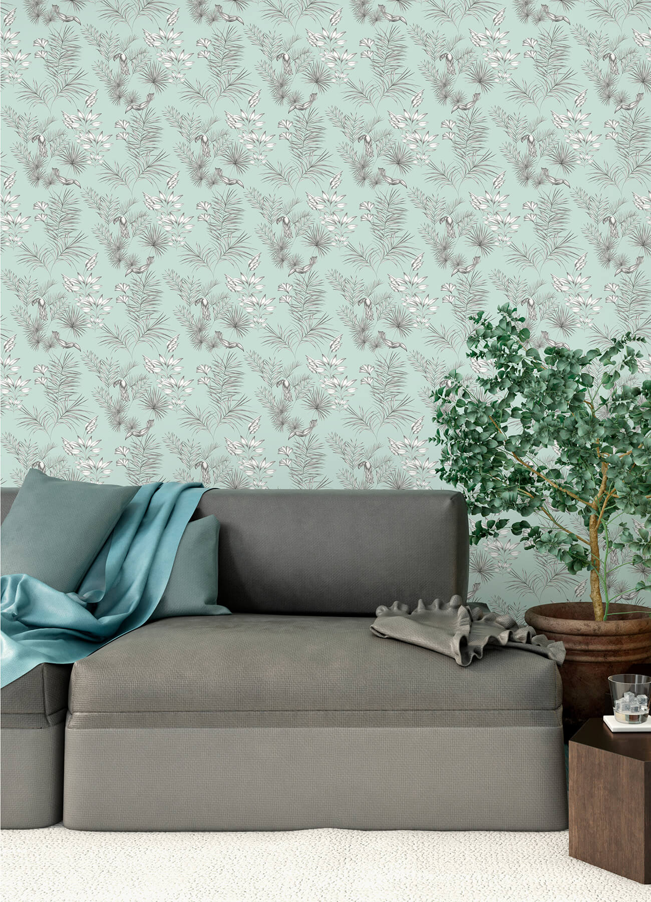Shelly Mint Toucan Toile Wallpaper - York Wallcoverings - WLD53113W - York Wallcoverings Wallpaper