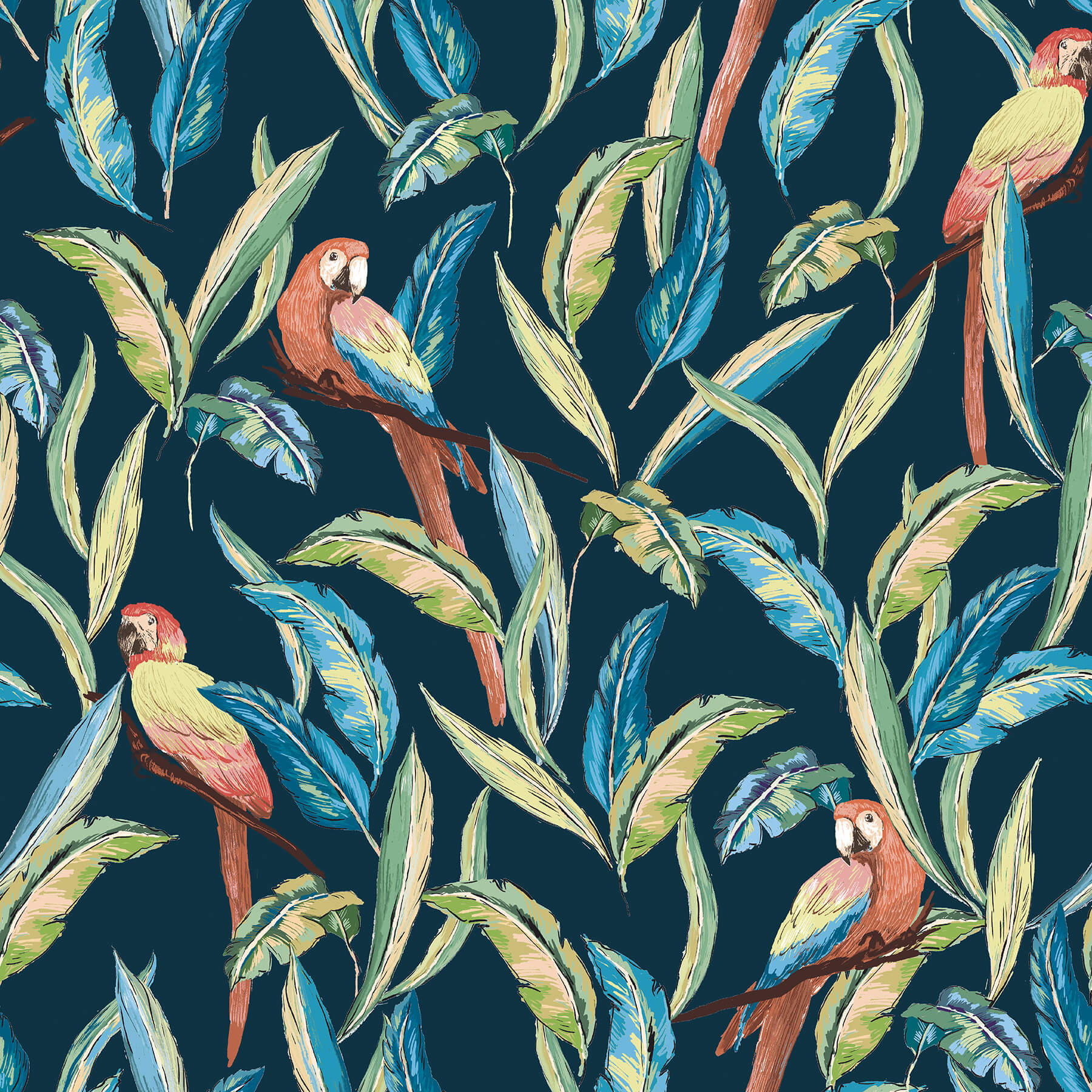 Timor Indigo Parrot Wallpaper - York Wallcoverings - WLD53117W - York Wallcoverings Wallpaper