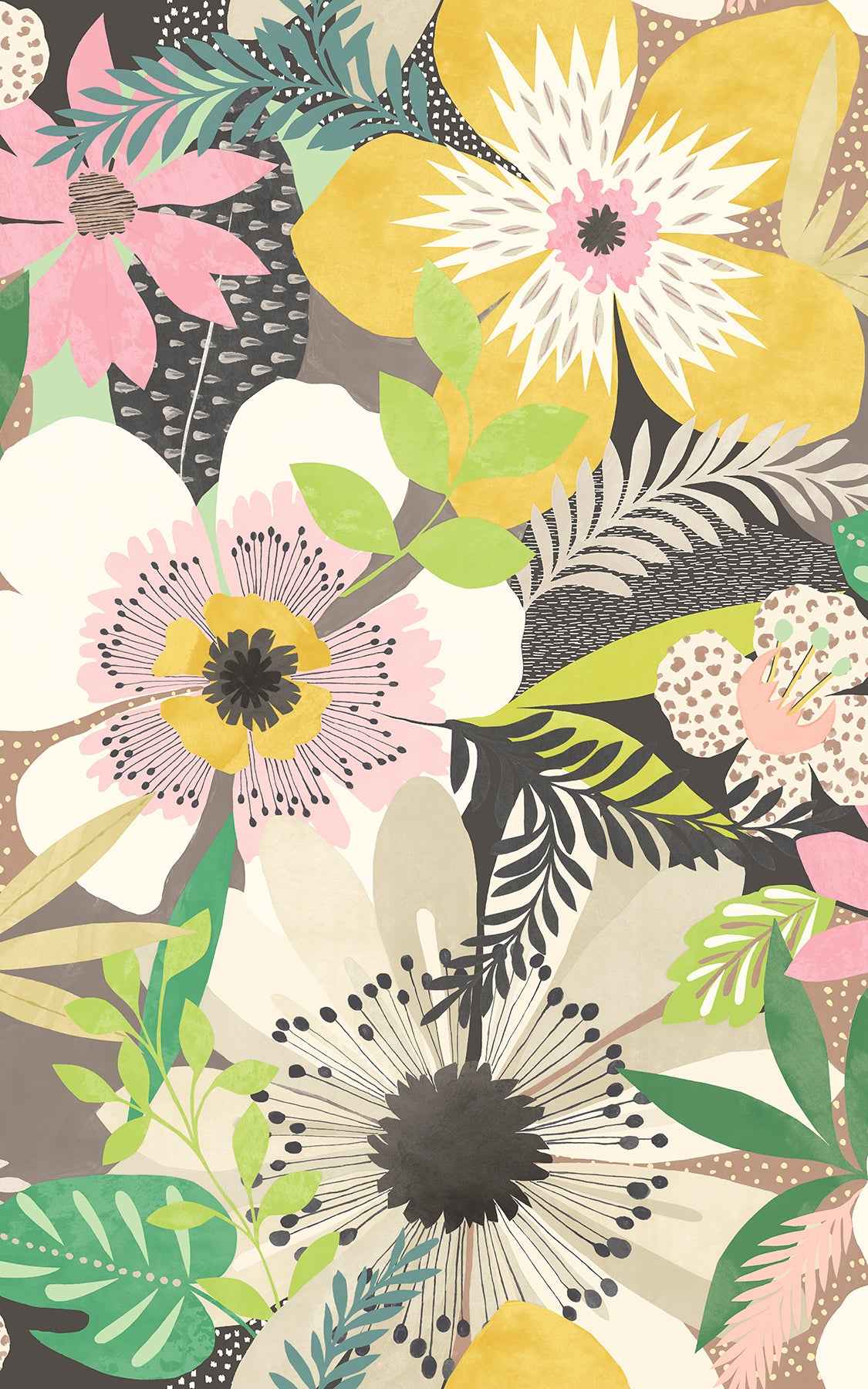 Janis Mustard Floral Riot Wallpaper - York Wallcoverings - CEP50102W