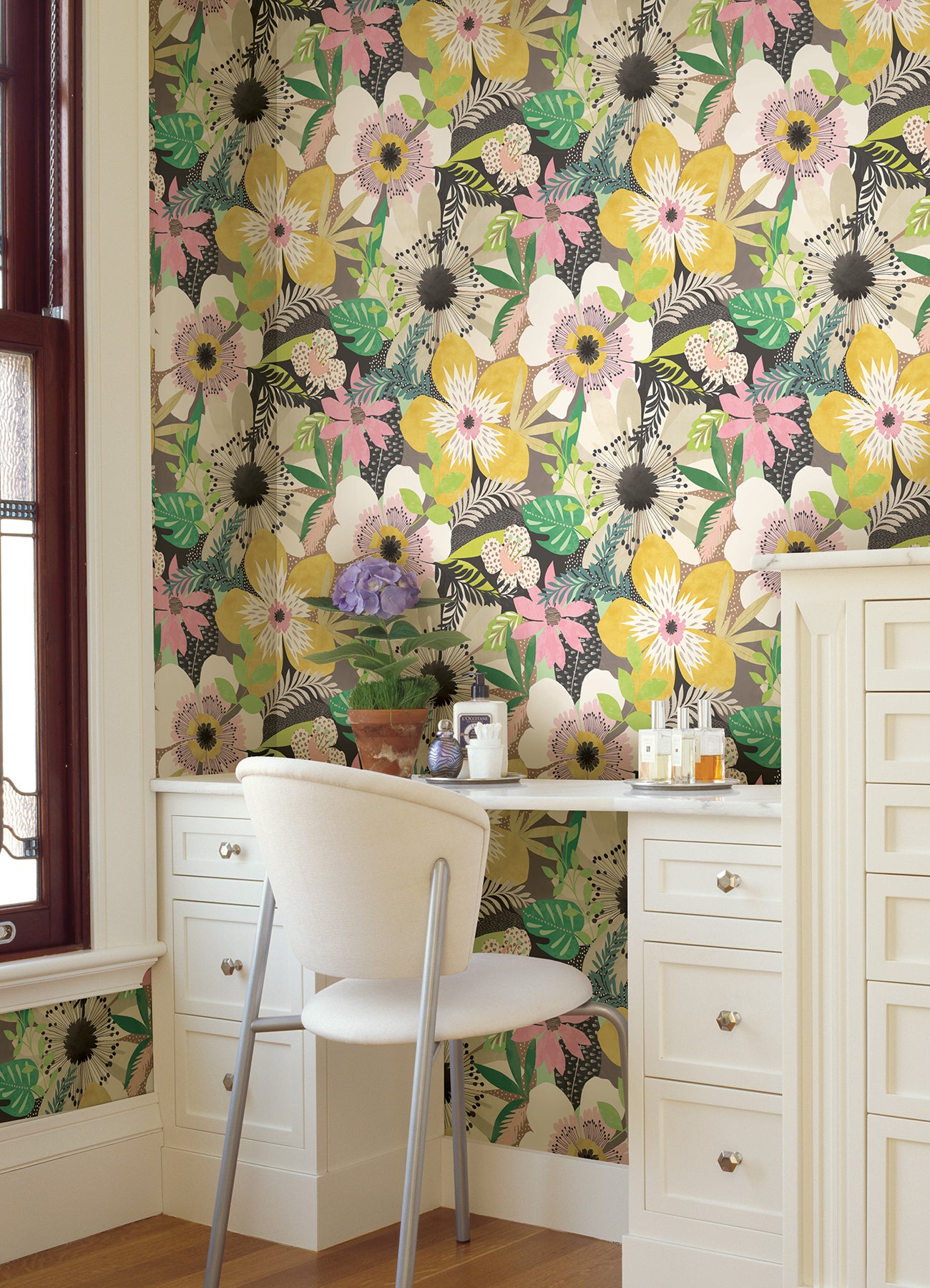 Janis Mustard Floral Riot Wallpaper - Brewster Wallcovering