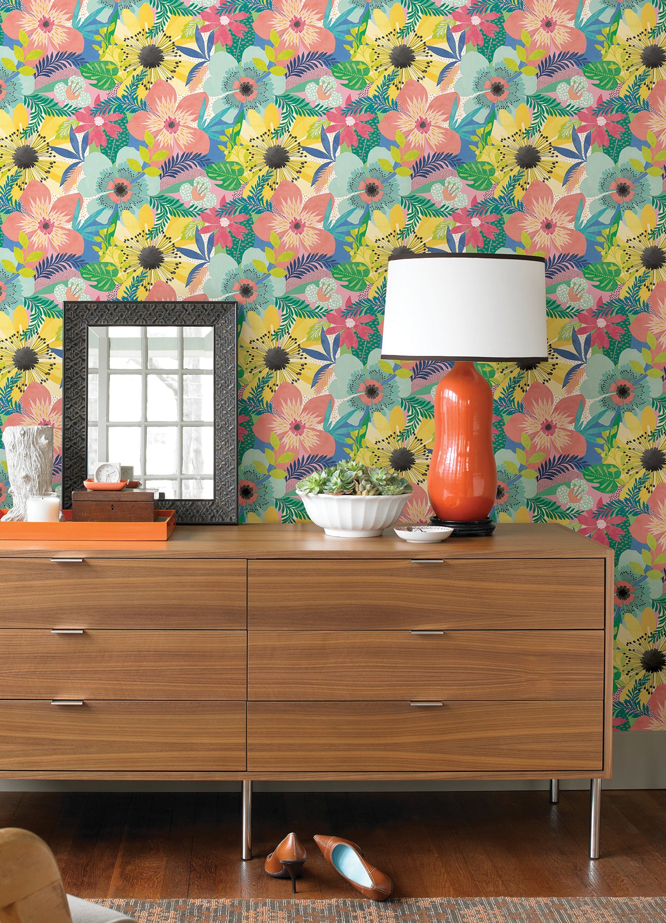 Janis Pastel Floral Riot Wallpaper - Brewster Wallcovering