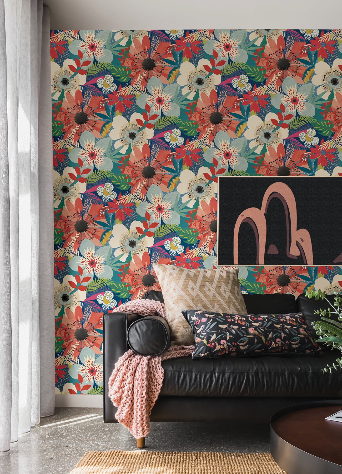 Janis Indigo Floral Riot Wallpaper  | Brewster Wallcovering - The WorkRm