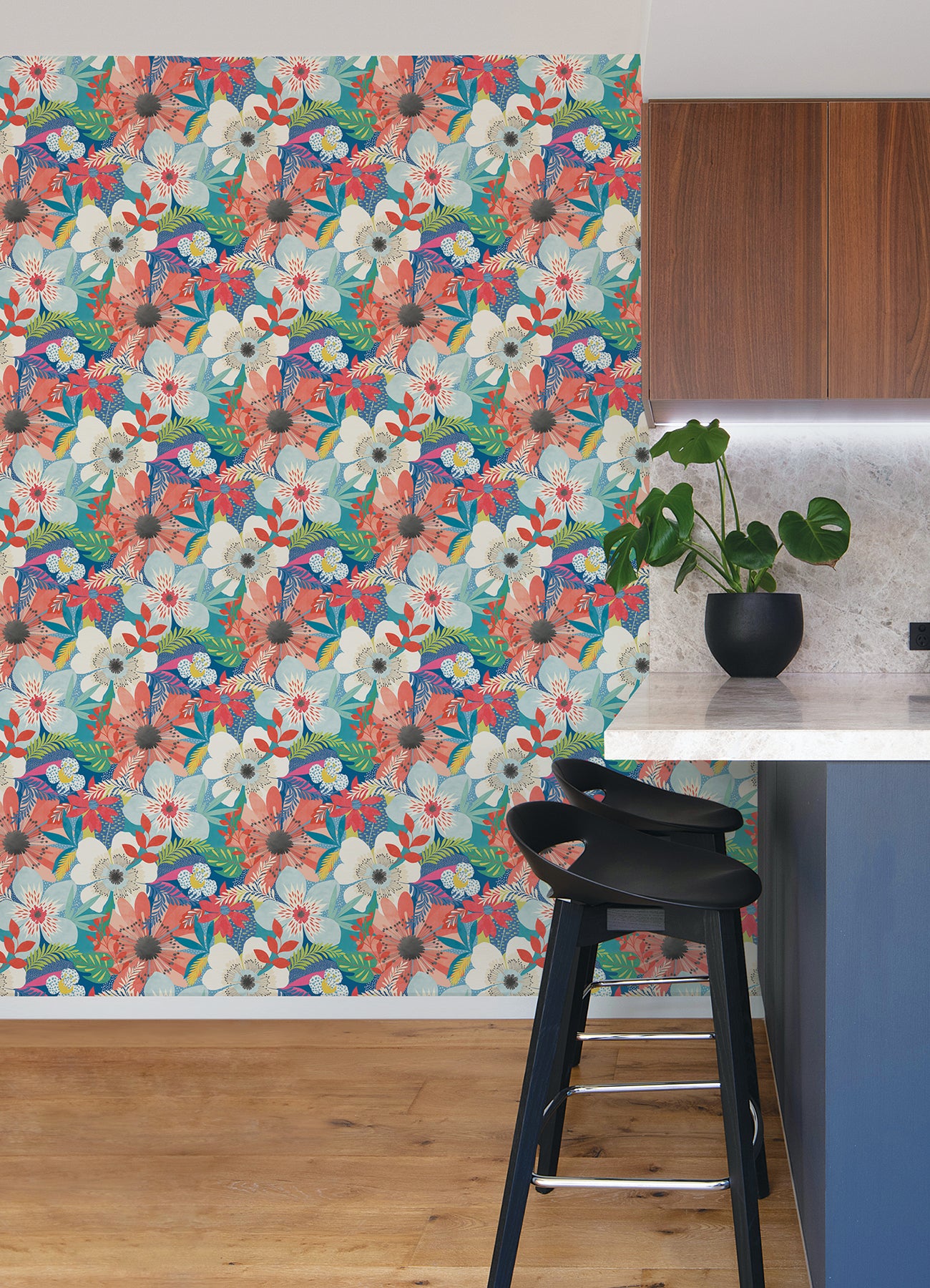 Janis Indigo Floral Riot Wallpaper  | Brewster Wallcovering - The WorkRm
