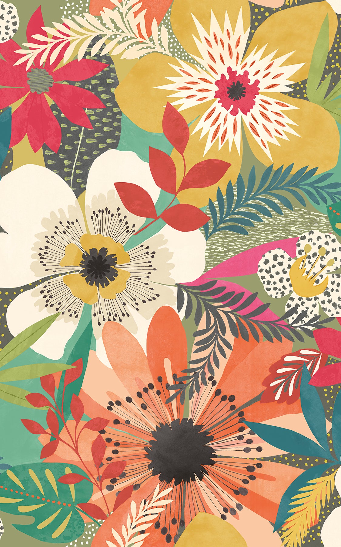 janis-olive-floral-riot-wallpaper-york-wallcoverings-cep50105w - York Wallcoverings Wallpaper