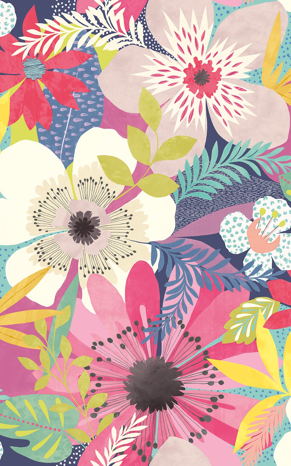 janis-raspberry-floral-riot-wallpaper-york-wallcoverings-cep50106w - York Wallcoverings Papel pintado