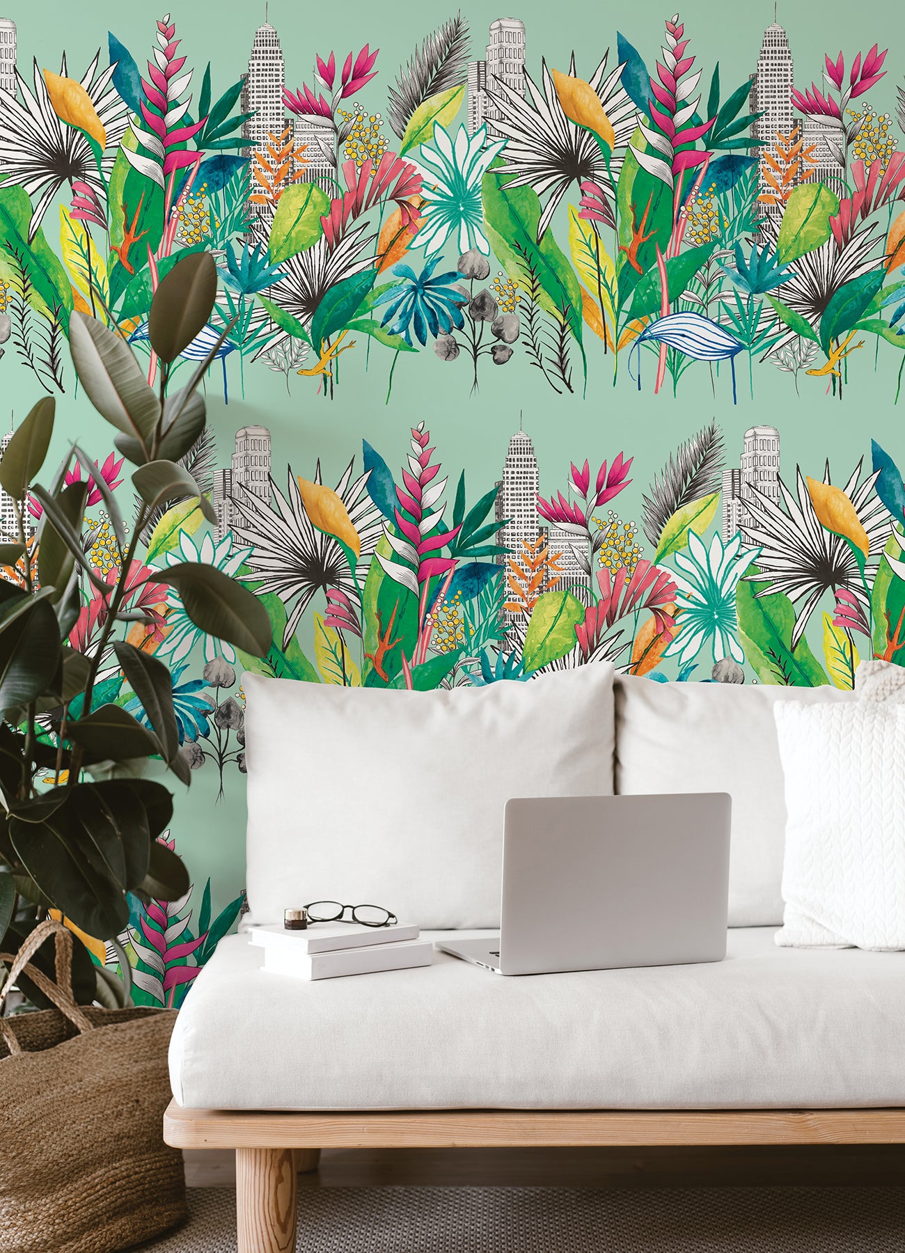 Sierra Mint Urban Tropic Wallpaper - Brewster Wallcovering