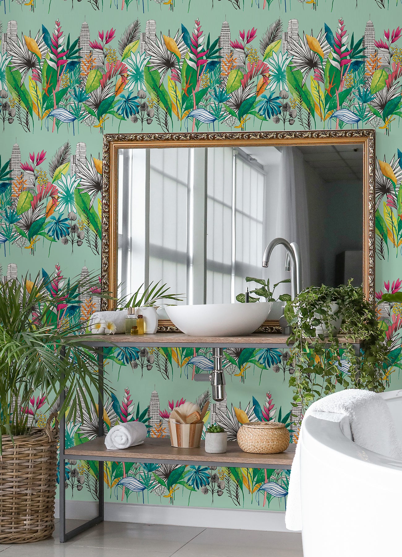 Sierra Mint Urban Tropic Wallpaper - Brewster Wallcovering