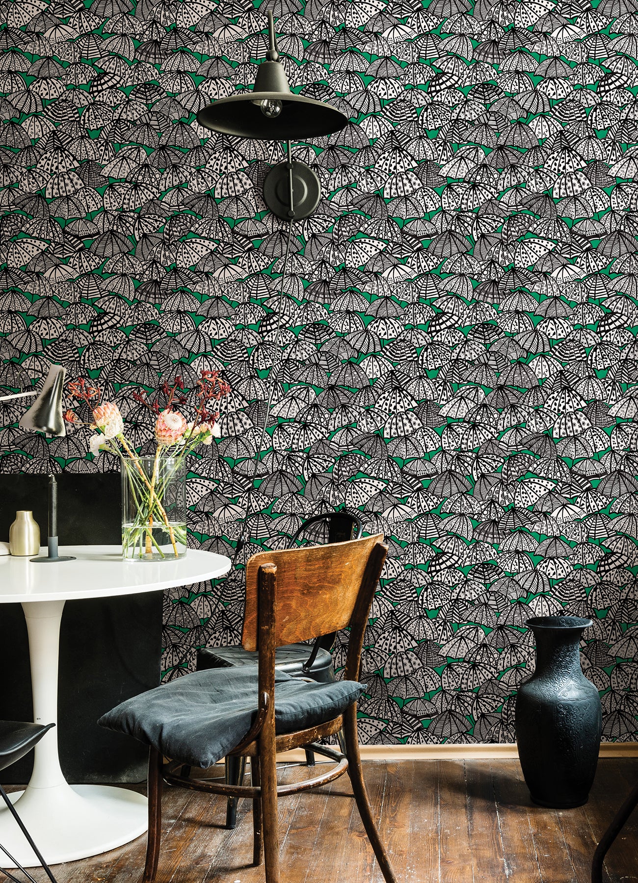 Dara Green Jolly Brollies Wallpaper - Brewster Wallcovering