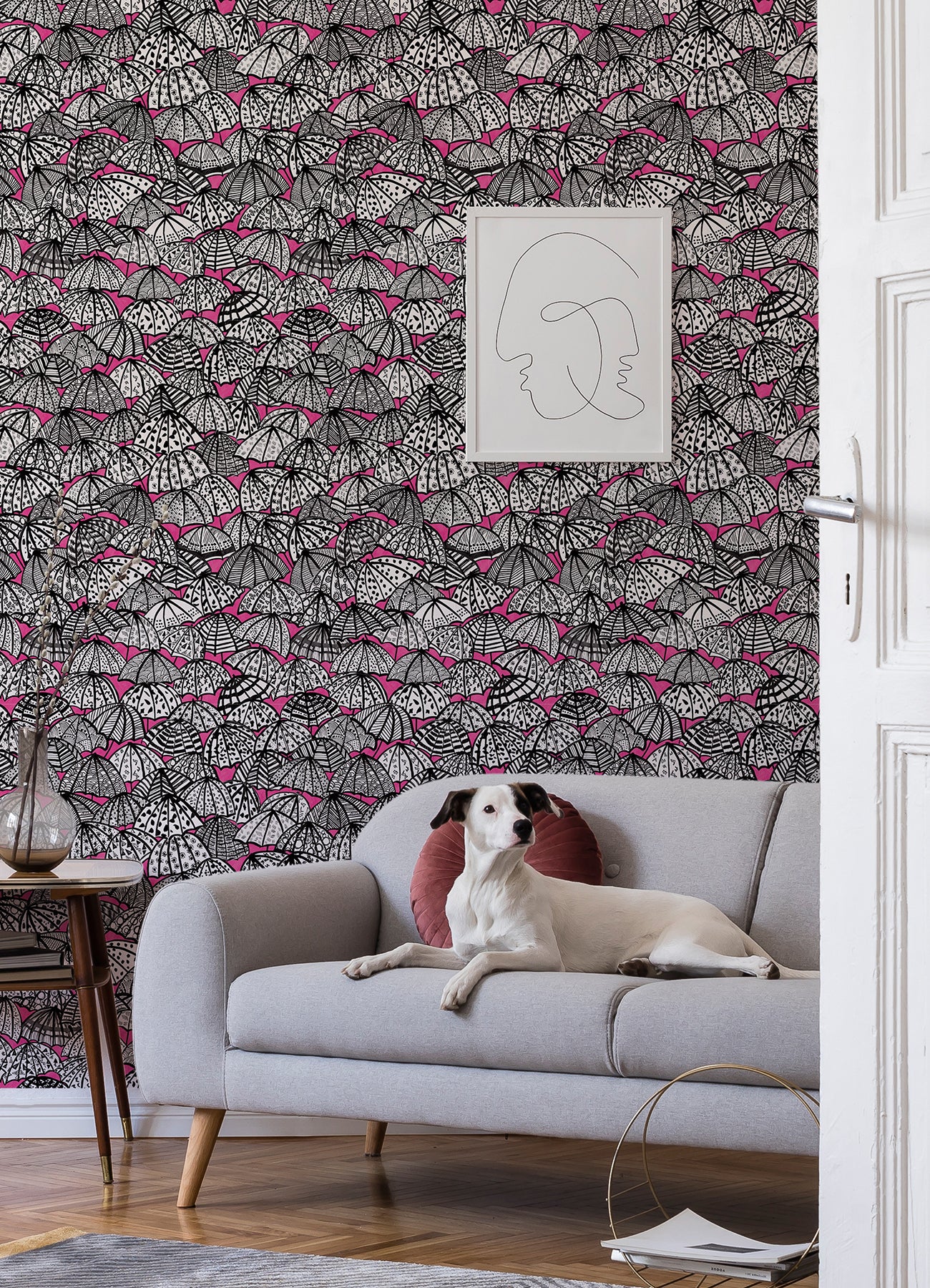 Dara Raspberry Jolly Brollies Wallpaper  | Brewster Wallcovering