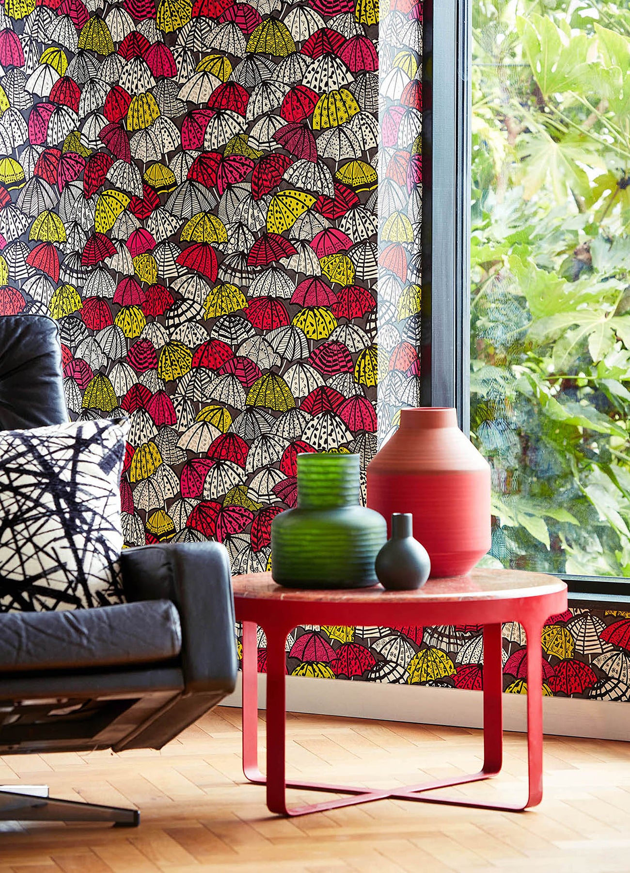 Dara Red Jolly Brollies Wallpaper - Brewster Wallcovering