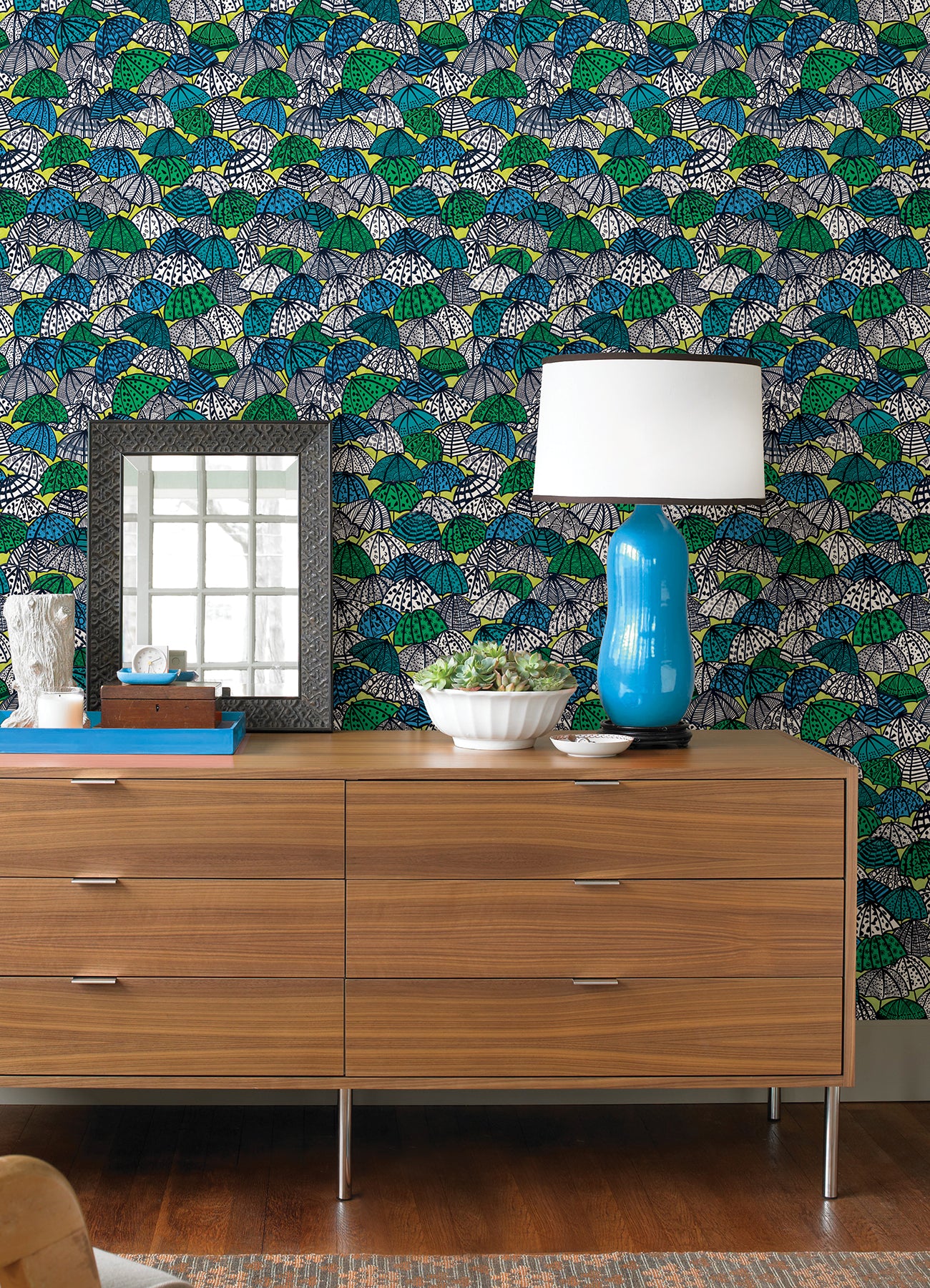 dara-chartreuse-jolly-brollies-wallpaper-york-wallcoverings-cep50117w - York Wallcoverings Wallpaper