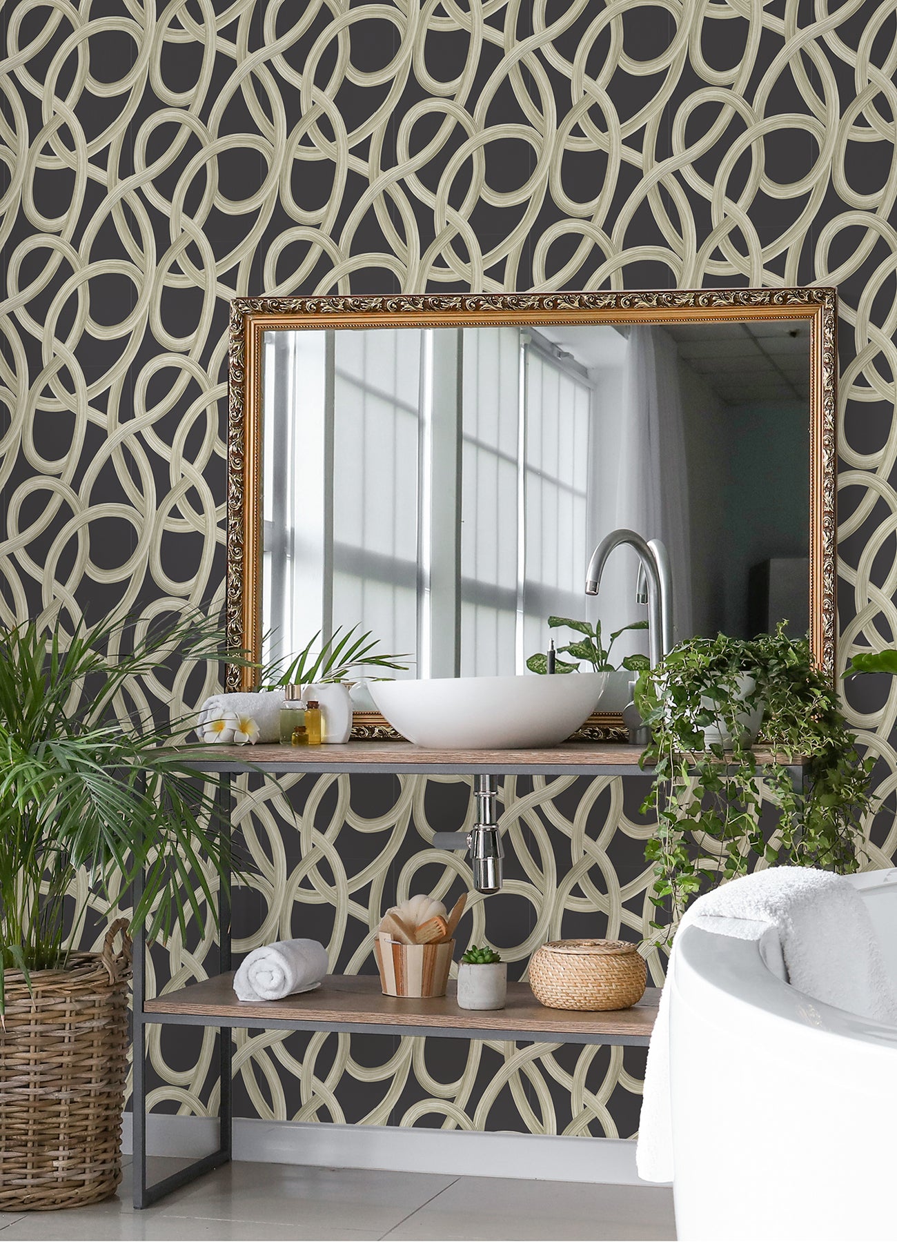 Calix Black Twisted Geo Wallpaper  | Brewster Wallcovering - The WorkRm