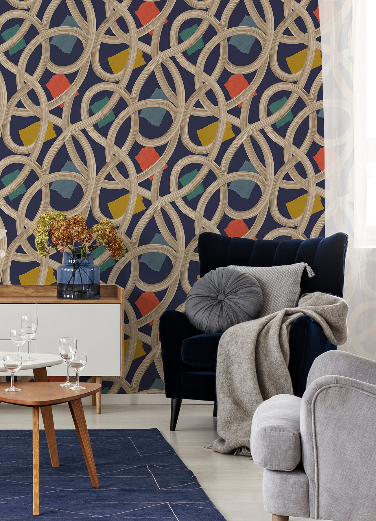 calix-indigo-twisted-geo-wallpaper-york-wallcoverings-cep50129w - York Wallcoverings Wallpaper