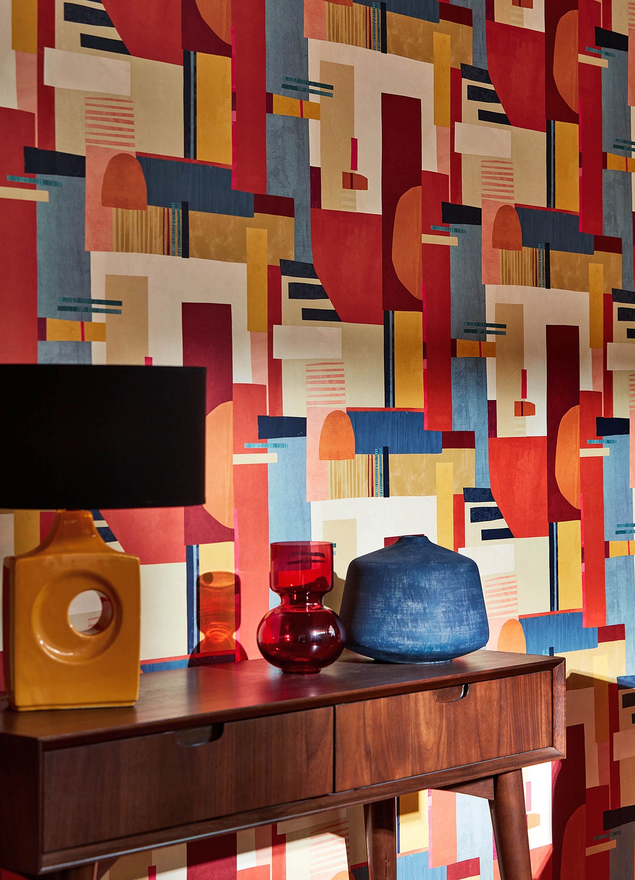 Rhodes Red Blocs Wallpaper  | Brewster Wallcovering - The WorkRm