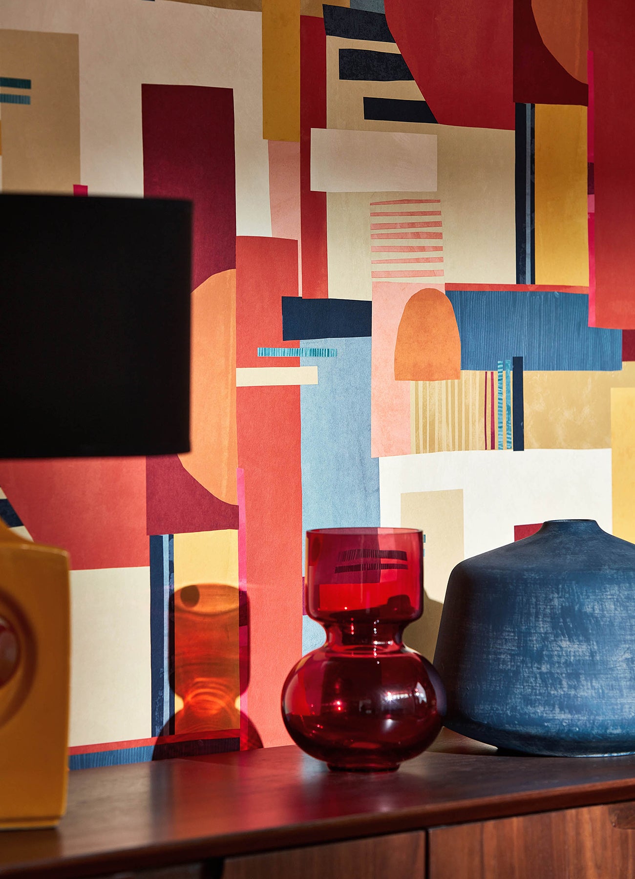 Rhodes Red Blocs Wallpaper  | Brewster Wallcovering - The WorkRm