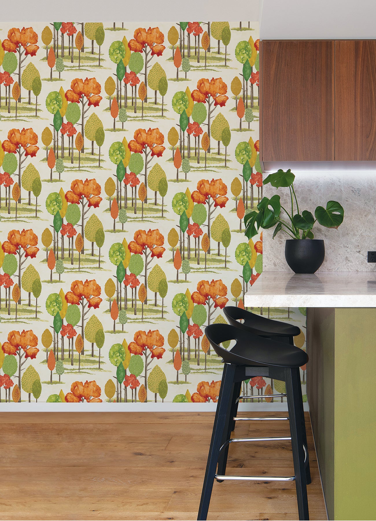 Cypress Orange Tall Trees Wallpaper  | Brewster Wallcovering - The WorkRm