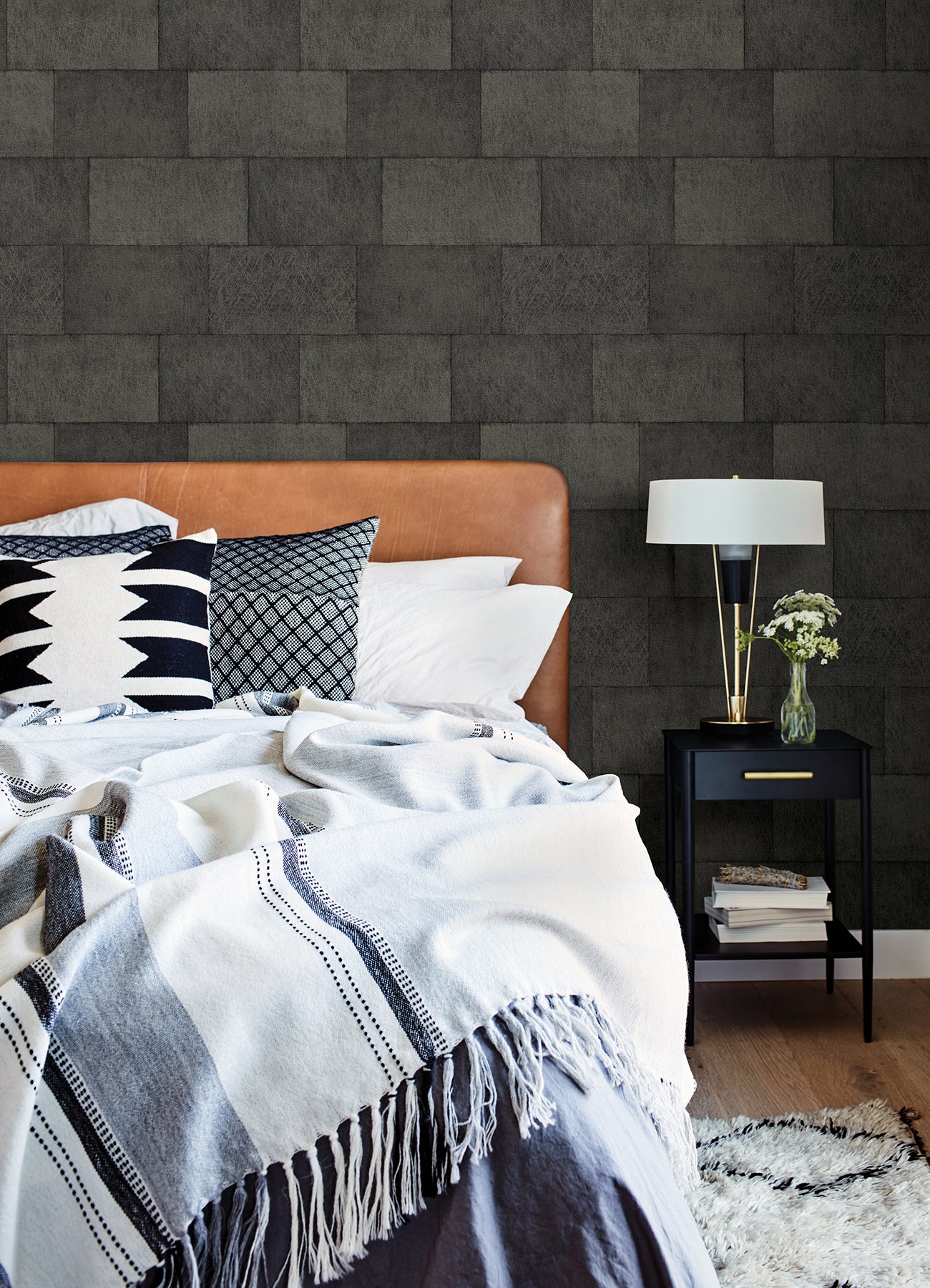 Lyell Charcoal Stone Wallpaper  | Brewster Wallcovering