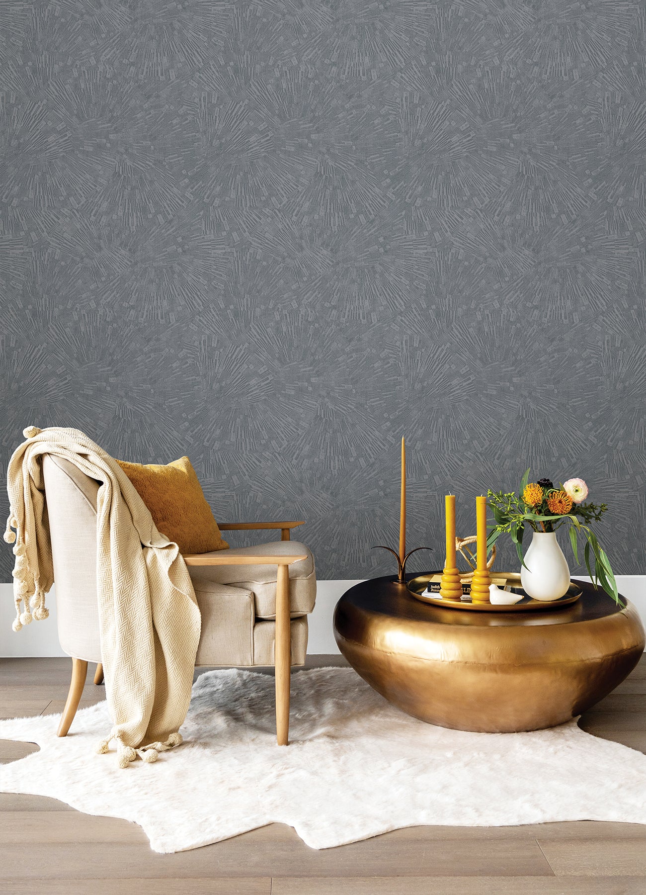 Agassiz Grey Burst Wallpaper - Brewster Wallcovering