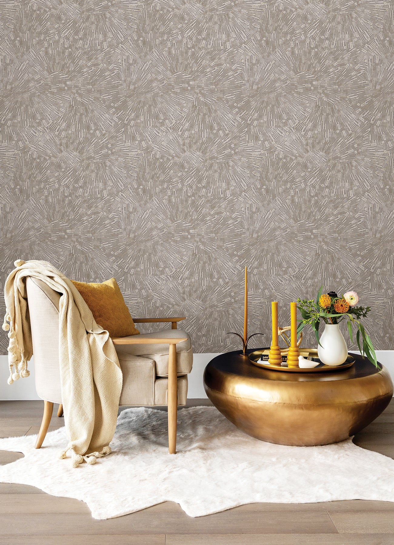 Agassiz Light Brown Burst Wallpaper  | Brewster Wallcovering - The WorkRm