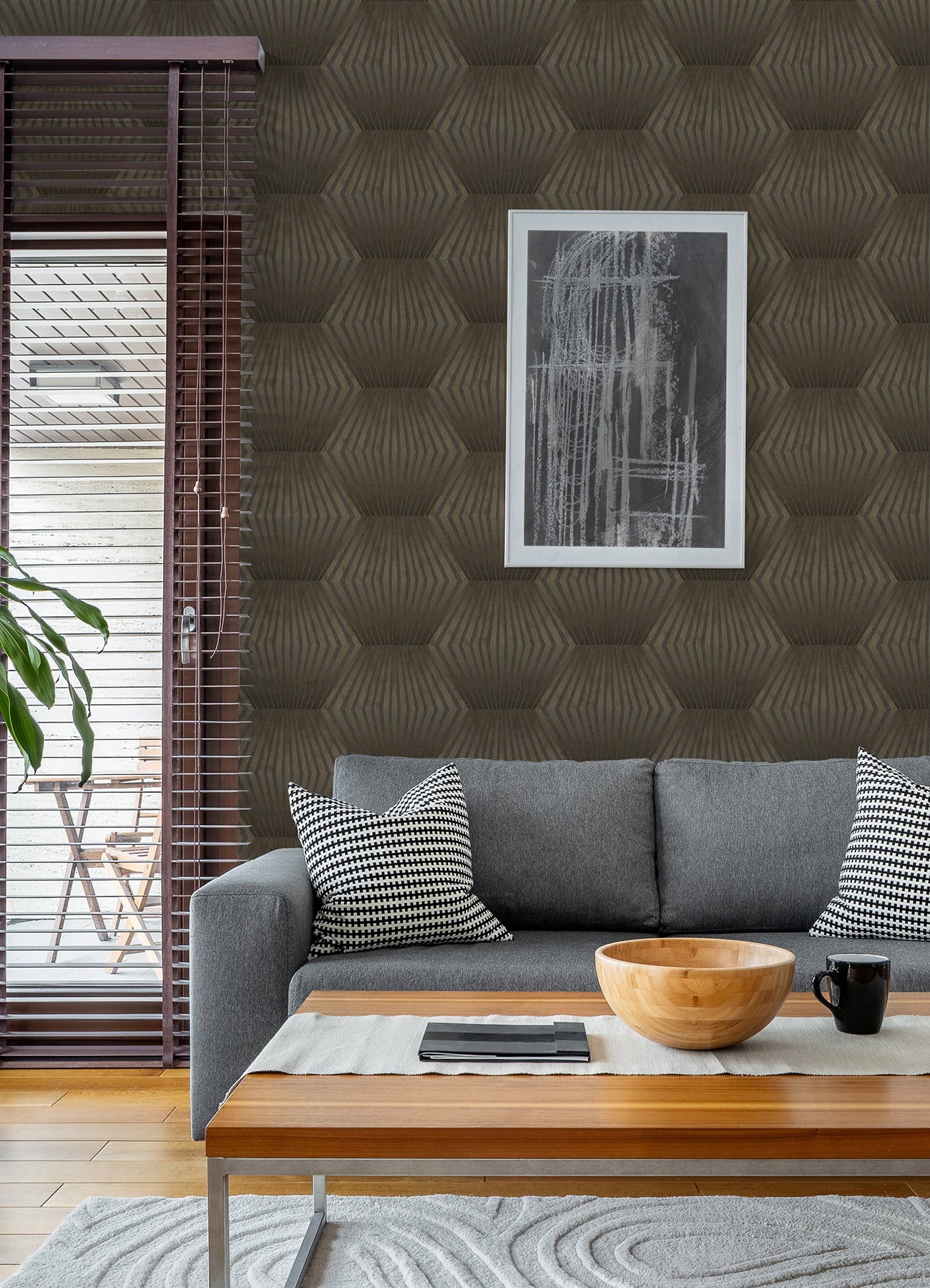 Lehnmann Coffee Geo Wallpaper - Brewster Wallcovering