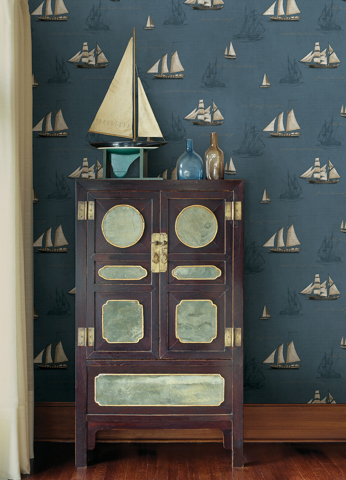 Andrew Blue Sailboat Wallpaper  | Brewster Wallcovering - The WorkRm