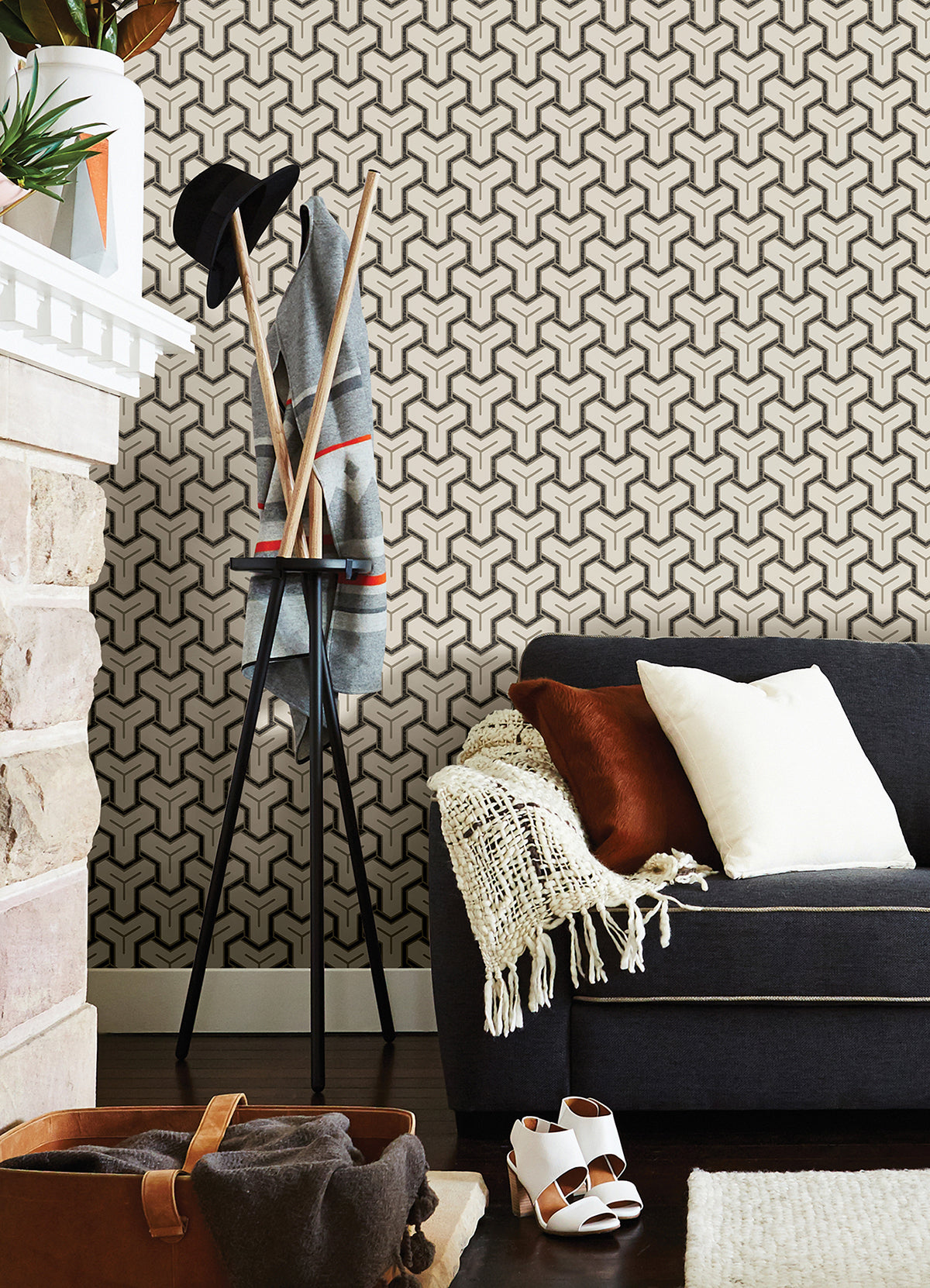 Gautier Cream Tessellate Wallpaper - Brewster Wallcovering