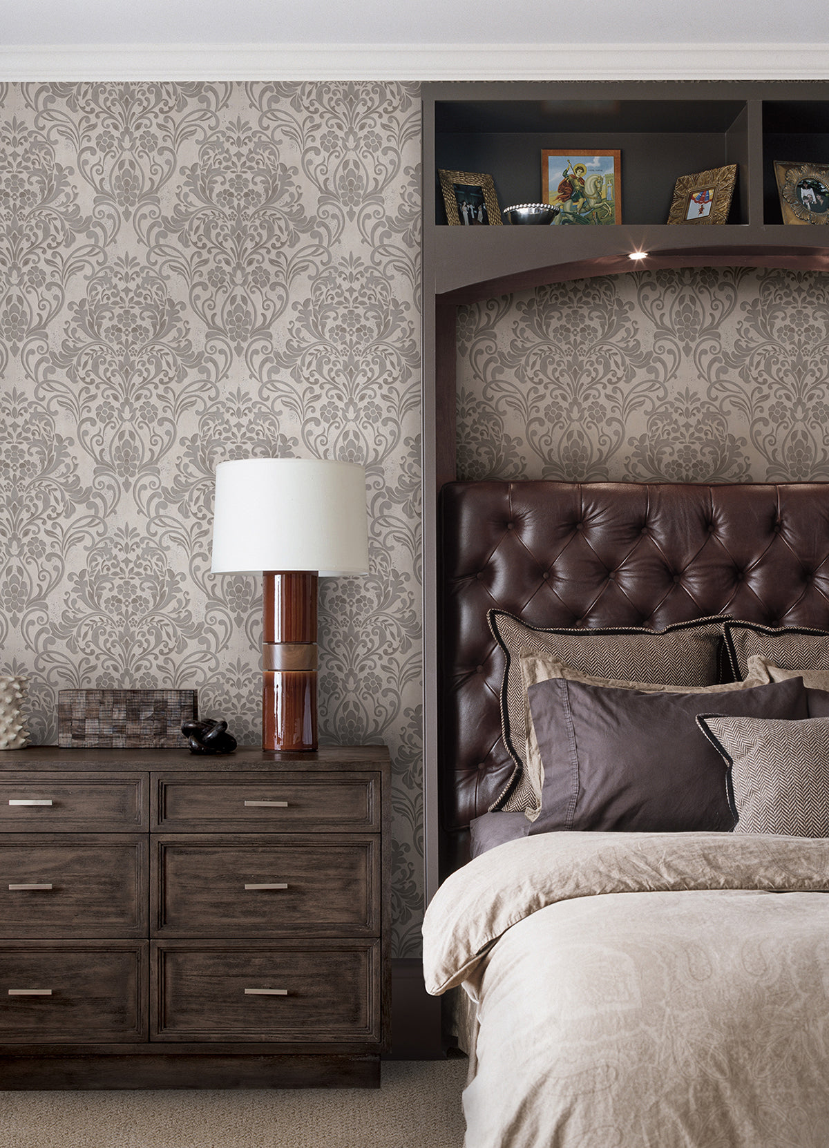 Anders Gold Damask Wallpaper - Brewster Wallcovering