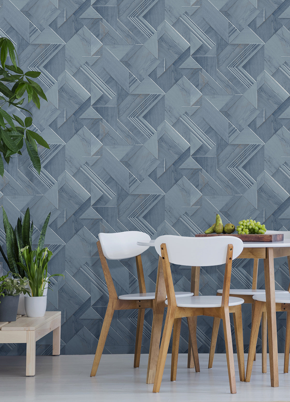 Cassian Denim Wood Geometric Wallpaper  | Brewster Wallcovering - The WorkRm