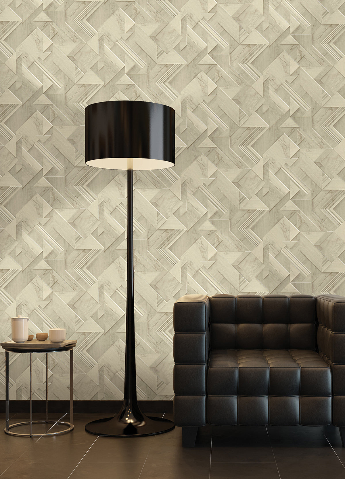 Cassian Taupe Wood Geo Wallpaper  | Brewster Wallcovering - The WorkRm