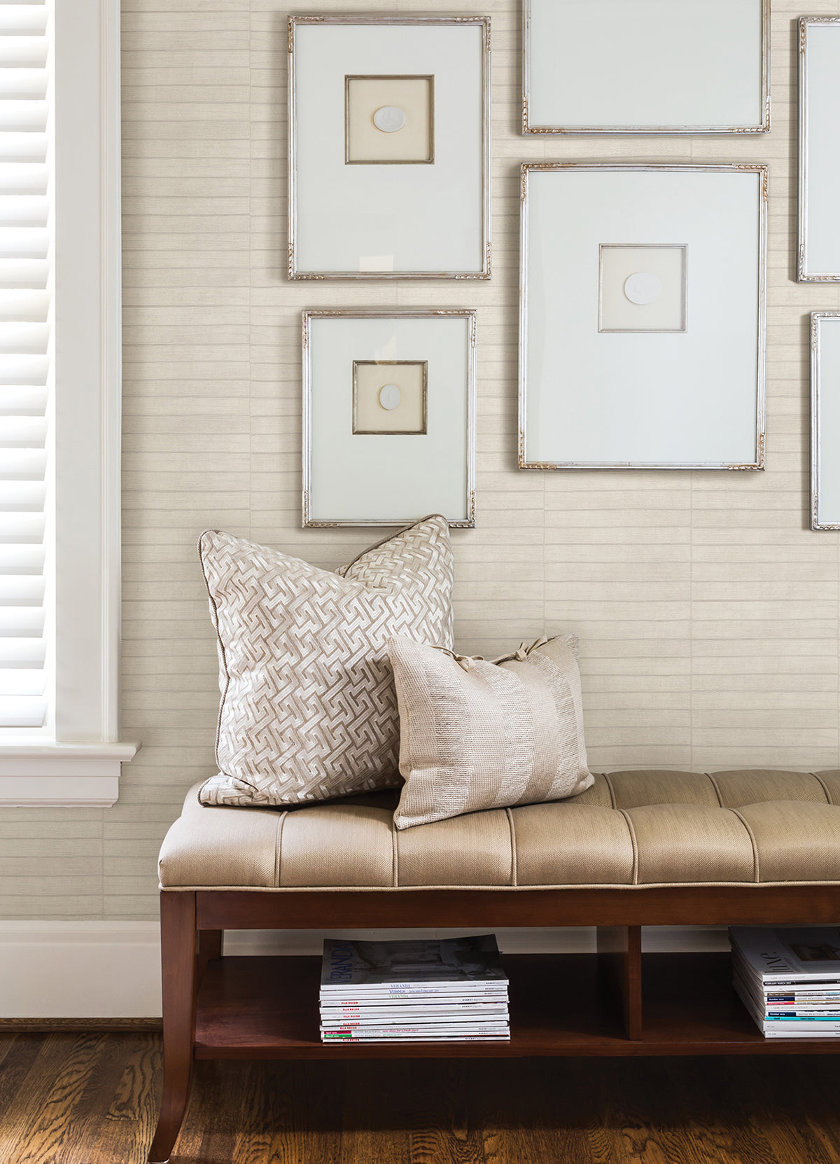 Dermot Ivory Horizontal Stripe Wallpaper  | Brewster Wallcovering
