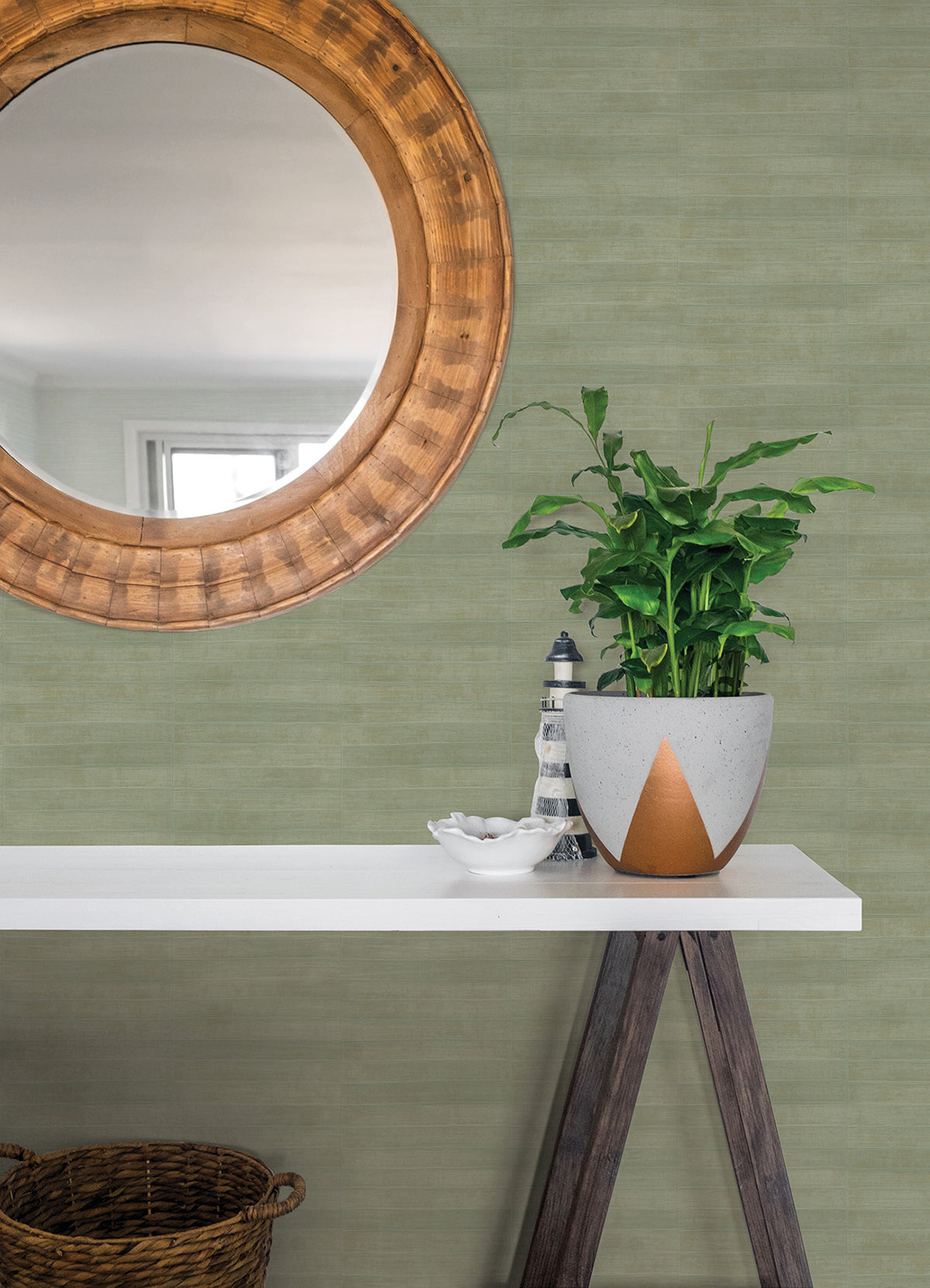 Dermot Light Green Horizontal Stripe Wallpaper  | Brewster Wallcovering