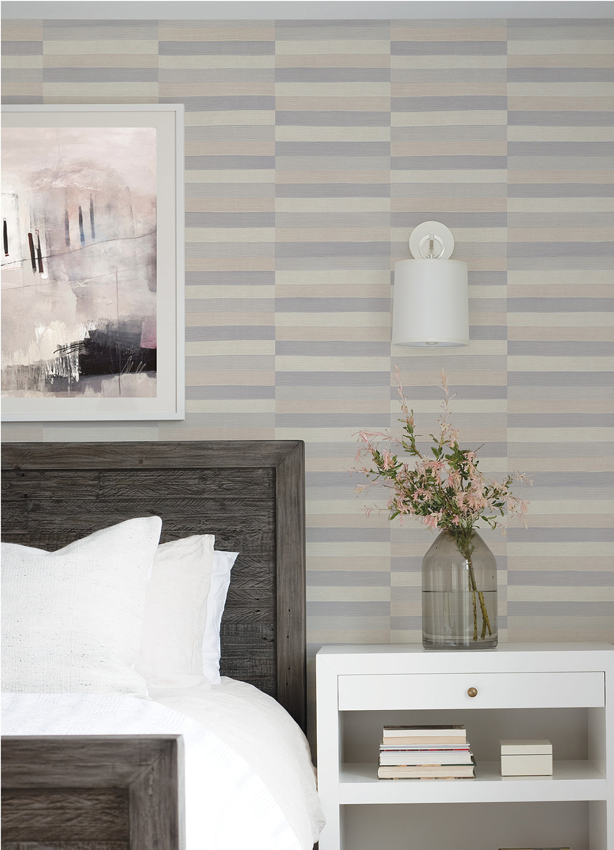 Dermot Pastel Horizontal Stripe Wallpaper  | Brewster Wallcovering