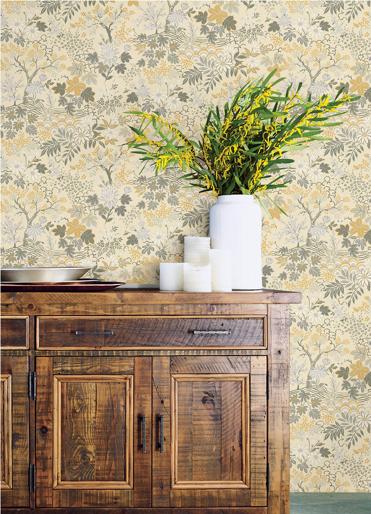 Vesper Eggshell Forest Floral Wallpaper - Brewster Wallcovering