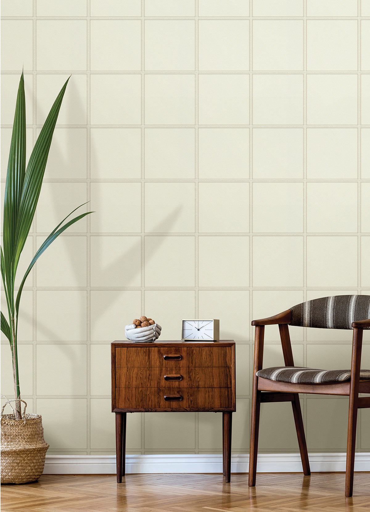 Avenue Cream Leather Wallpaper - Brewster Wallcovering