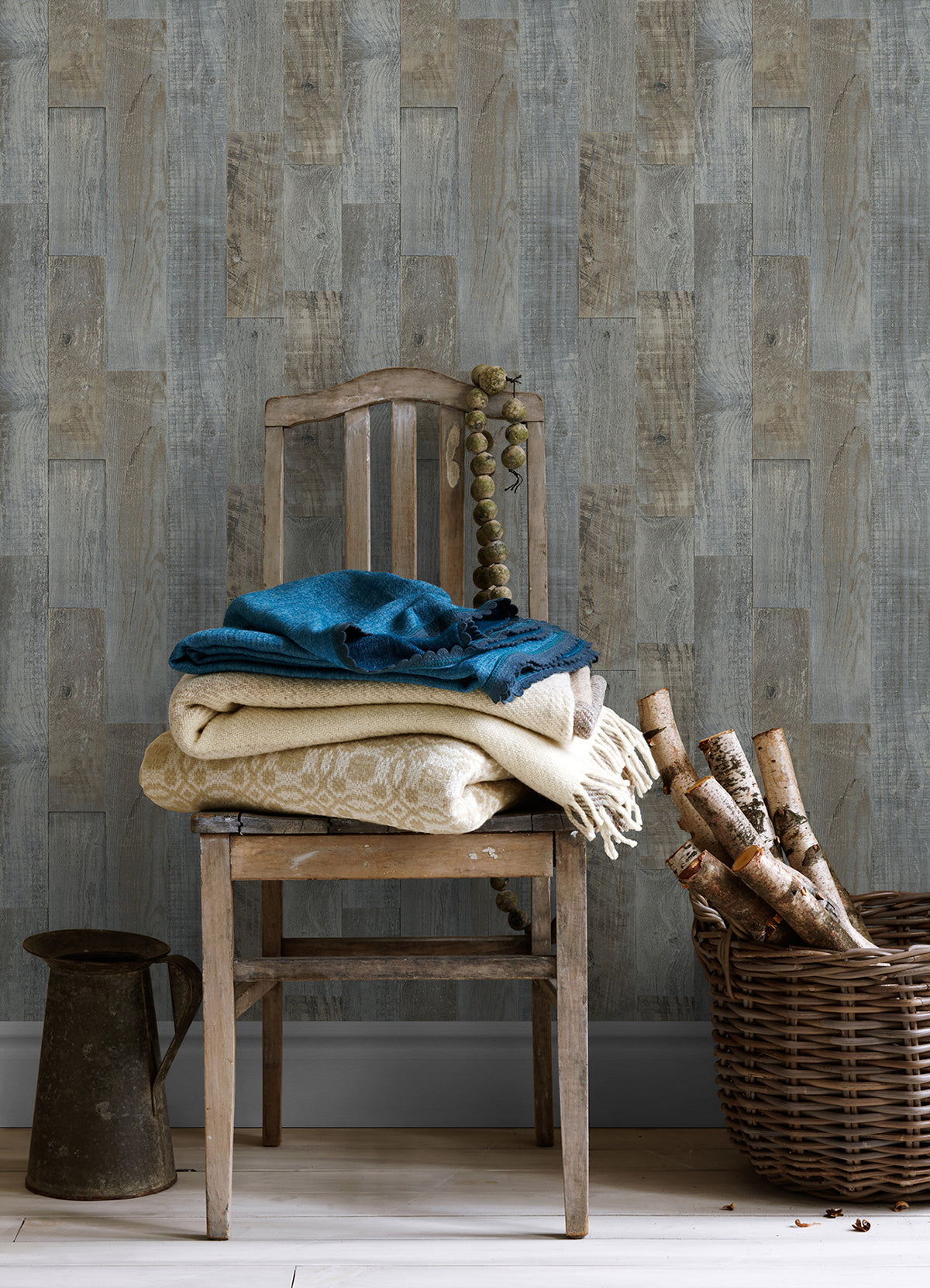 Chebacco Slate Wood Planks Wallpaper - Brewster Wallcovering