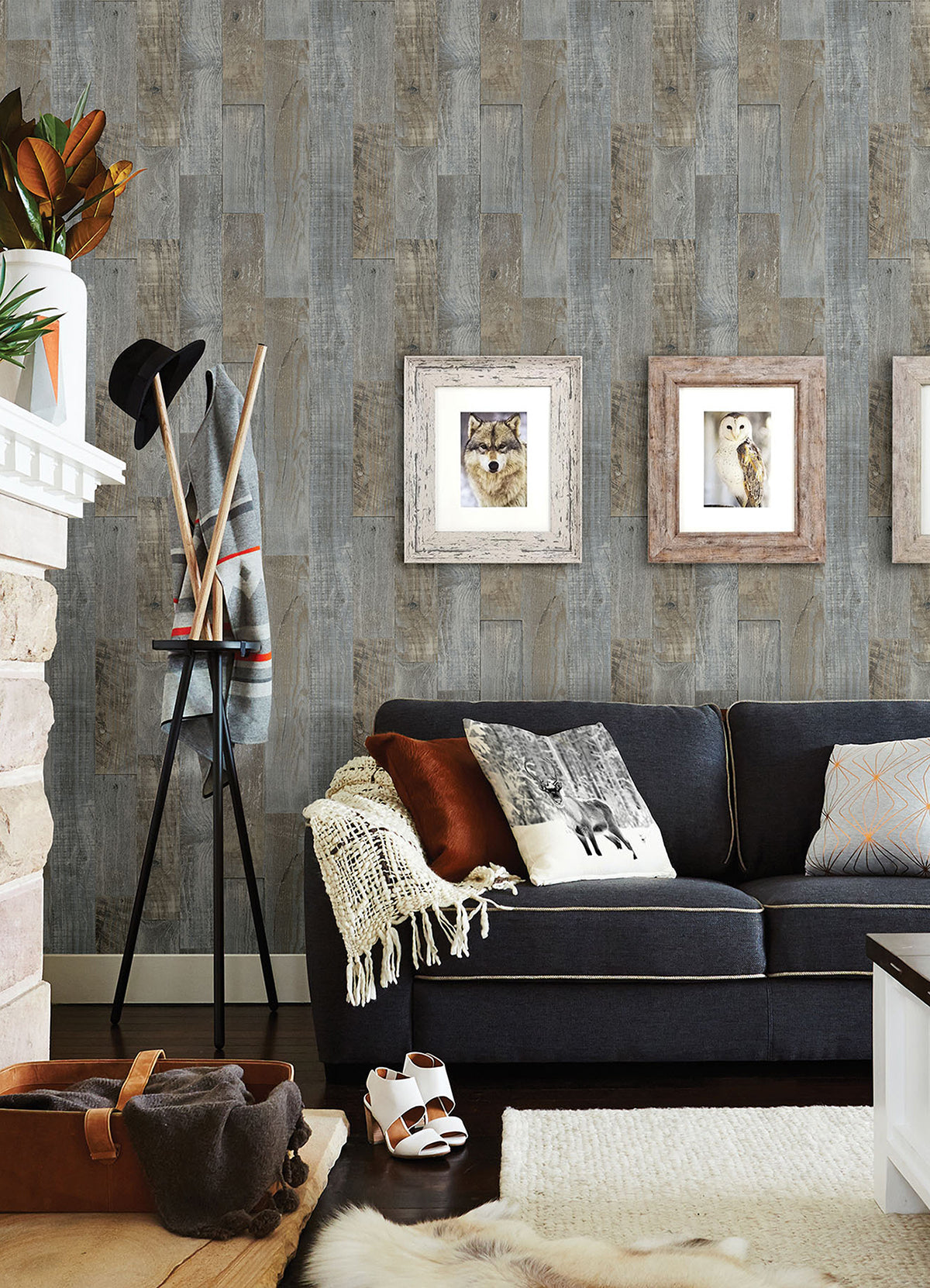 Chebacco Slate Wood Planks Wallpaper - Brewster Wallcovering