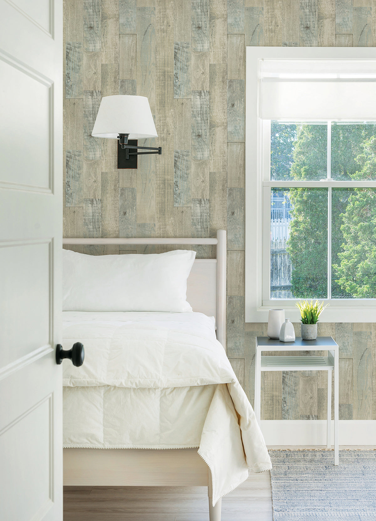 Chebacco Taupe Wood Planks Wallpaper - Brewster Wallcovering