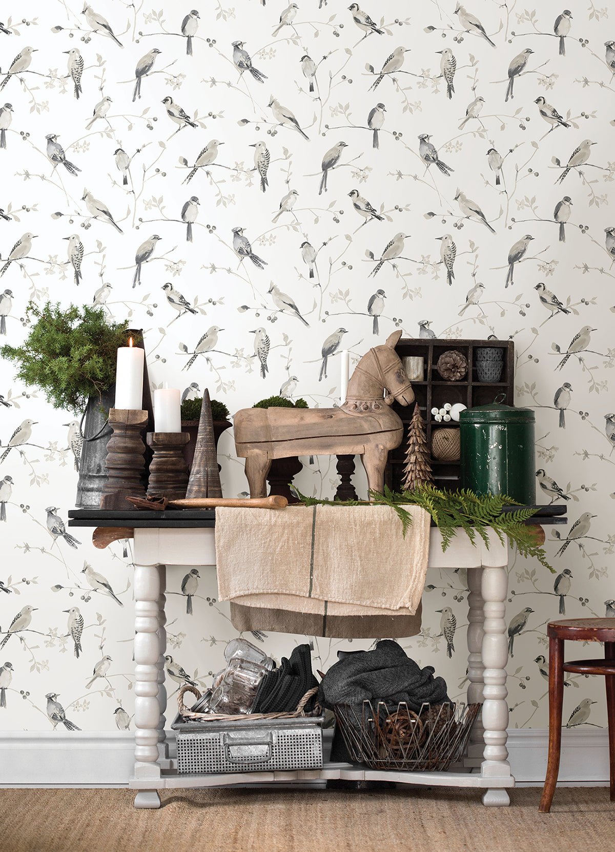 Birdsong Grey Trail Wallpaper  | Brewster Wallcovering