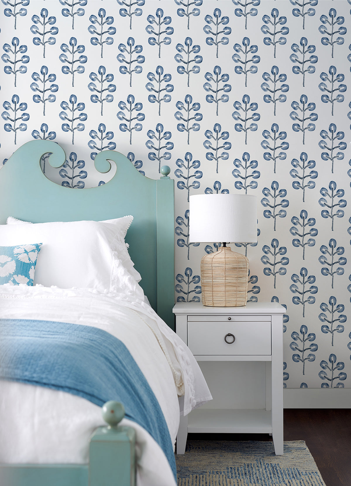 Plum Tree Blue Botanical Wallpaper - Brewster Wallcovering