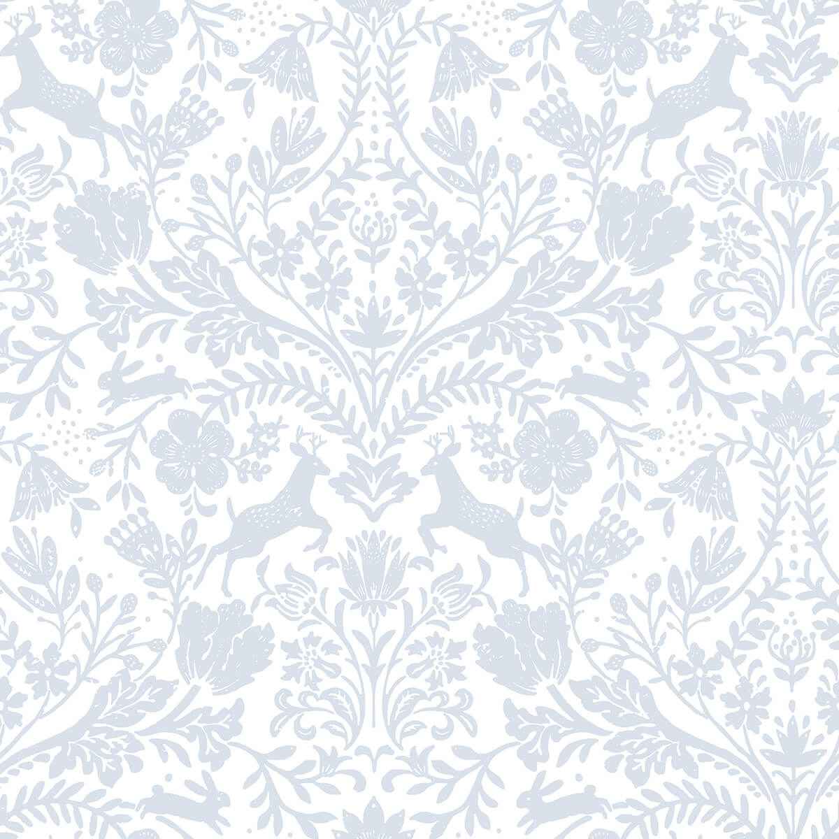 Forest Dance Light Blue Damask Wallpaper - York Wallcoverings - 3124-13882