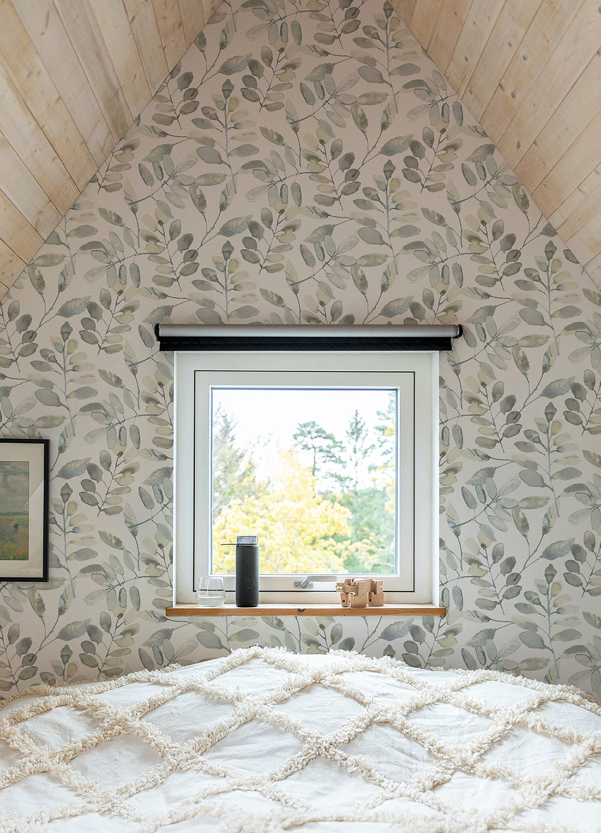 Pinnate Grey Leaves Wallpaper  | Brewster Wallcovering