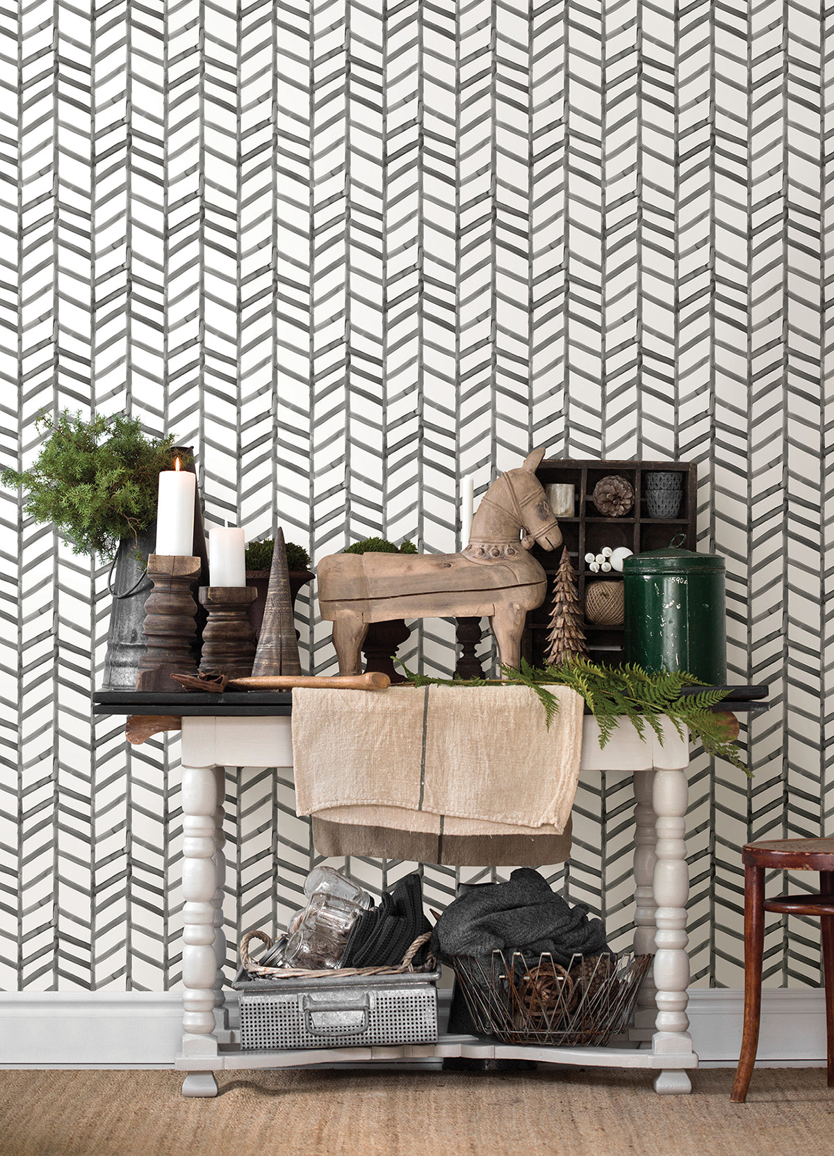 Fletching Black Geometric Wallpaper - Brewster Wallcovering