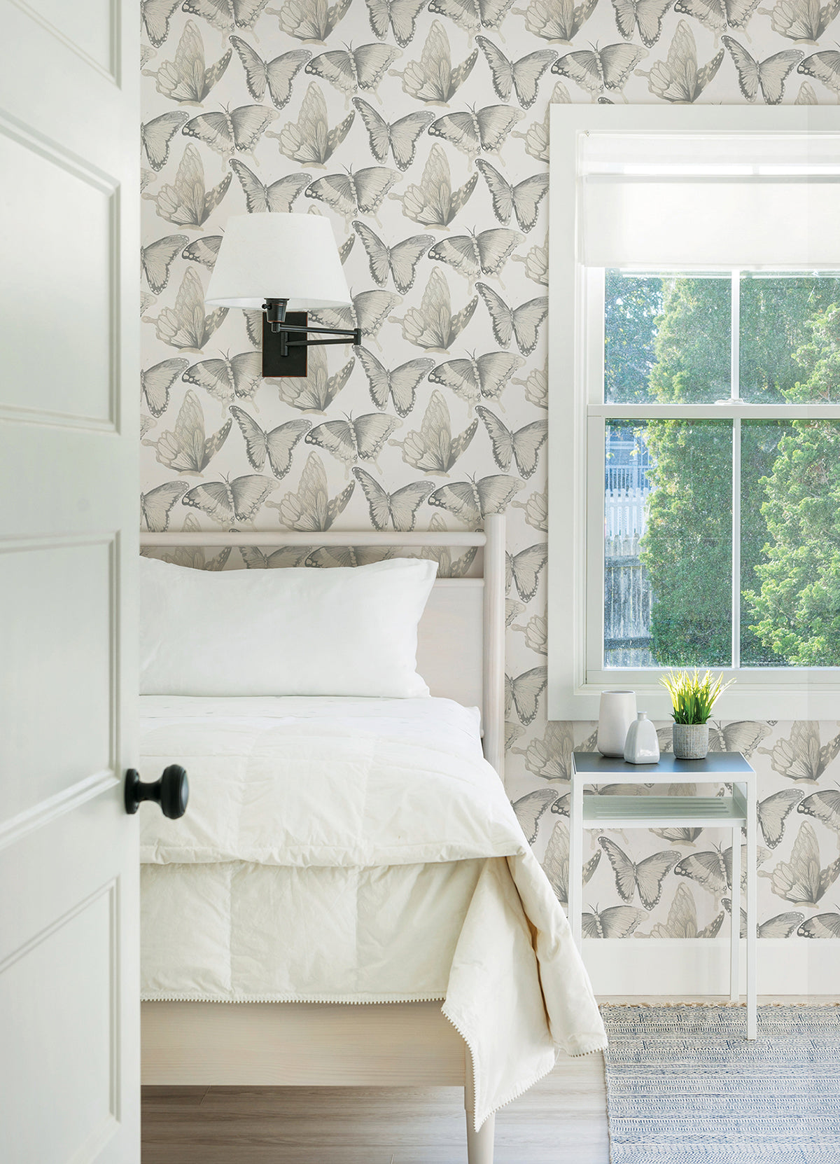 Janetta Grey Butterfly Wallpaper - Brewster Wallcovering