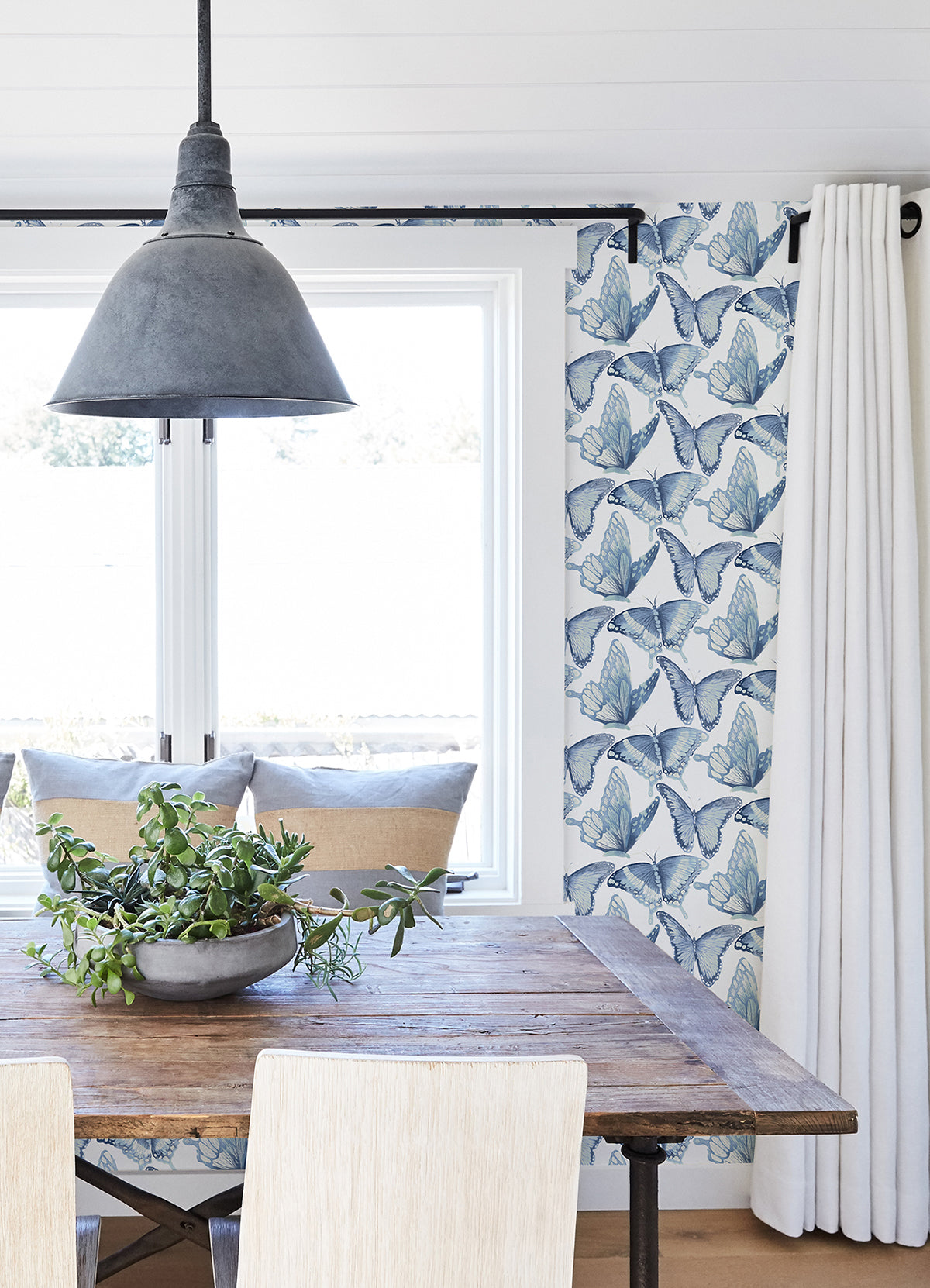 Janetta Blue Butterfly Wallpaper - Brewster Wallcovering