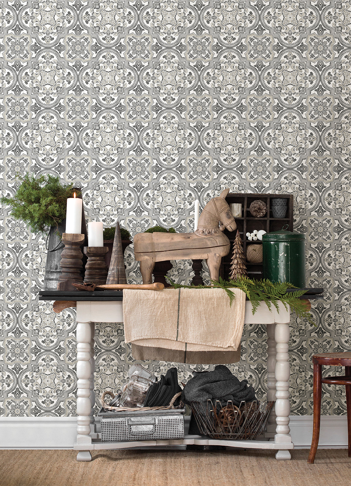 Concord Black Medallion Wallpaper  | Brewster Wallcovering - The WorkRm