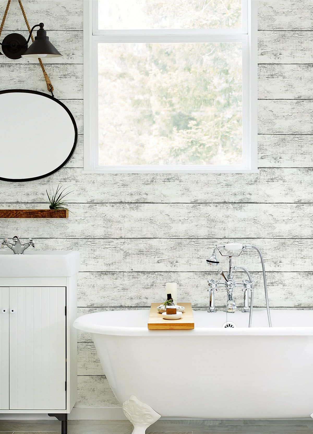 Cabin White Wood Planks Wallpaper  | Brewster Wallcovering - The WorkRm